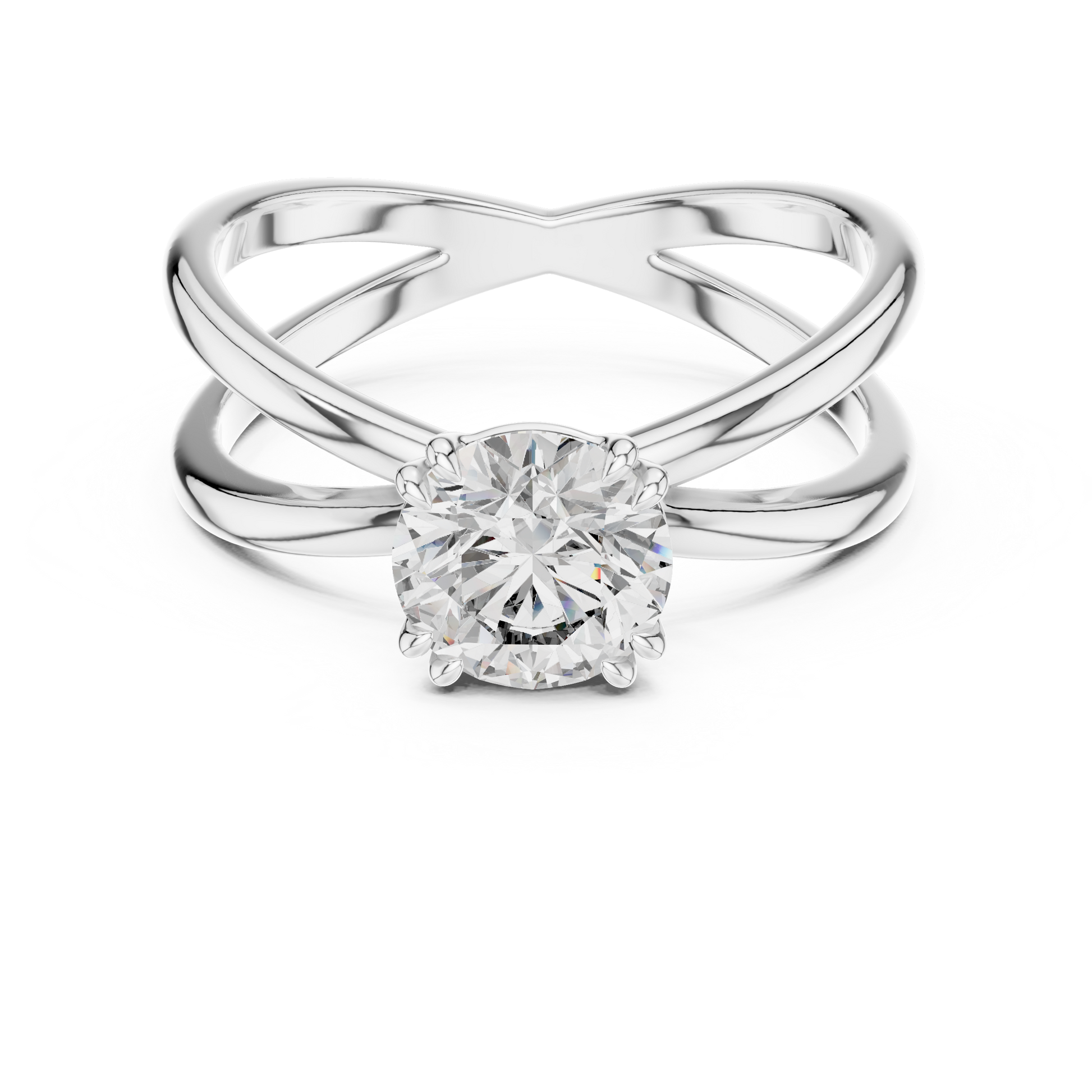 Round Moissanite Split Double Band Solitaire Engagement Ring in Sterling Silver