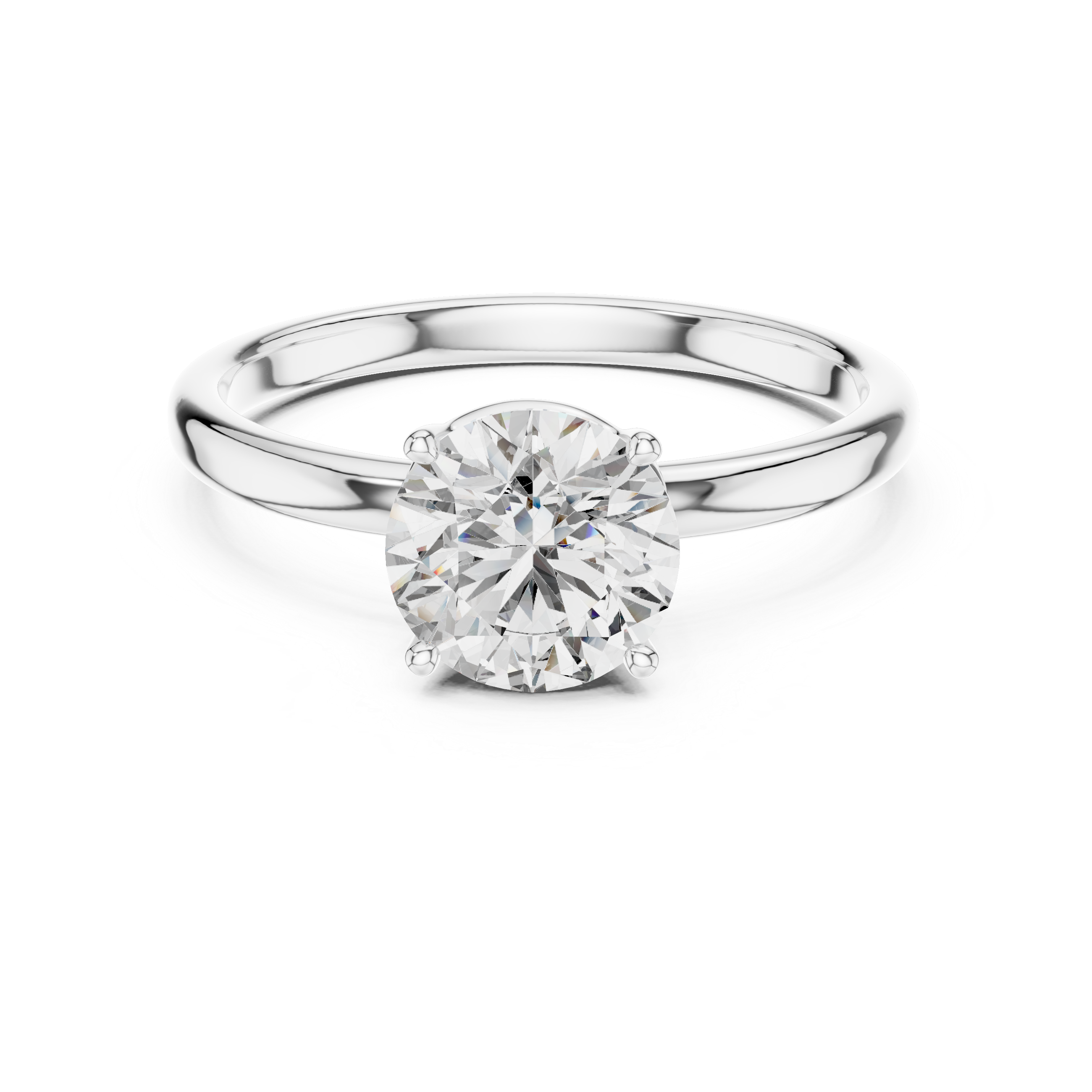 Sterling Silver Round Solitaire Moissanite Engagement Ring with a Four-prong Setting