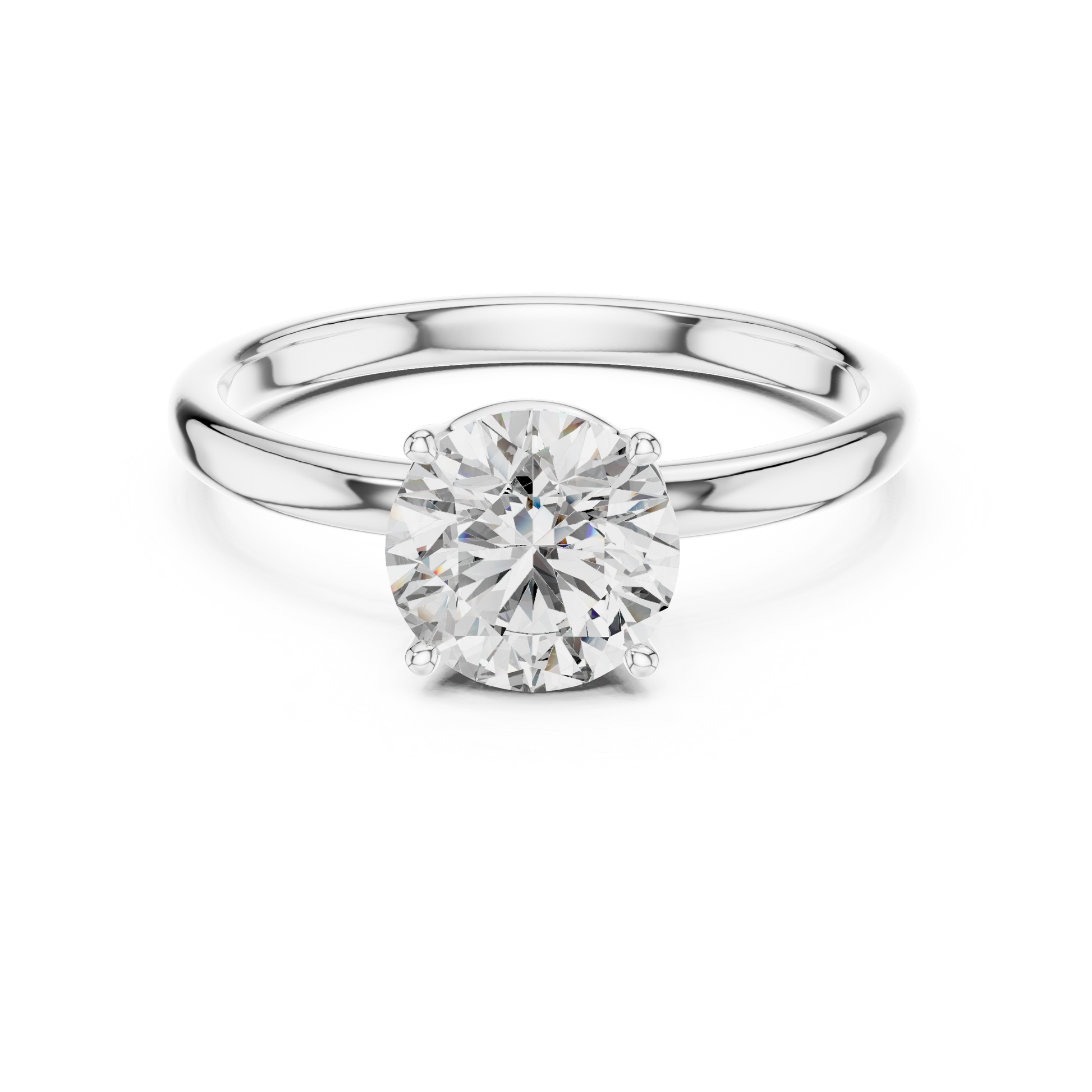 Sterling Silver Round Solitaire Moissanite Engagement Ring with a Four-prong Setting