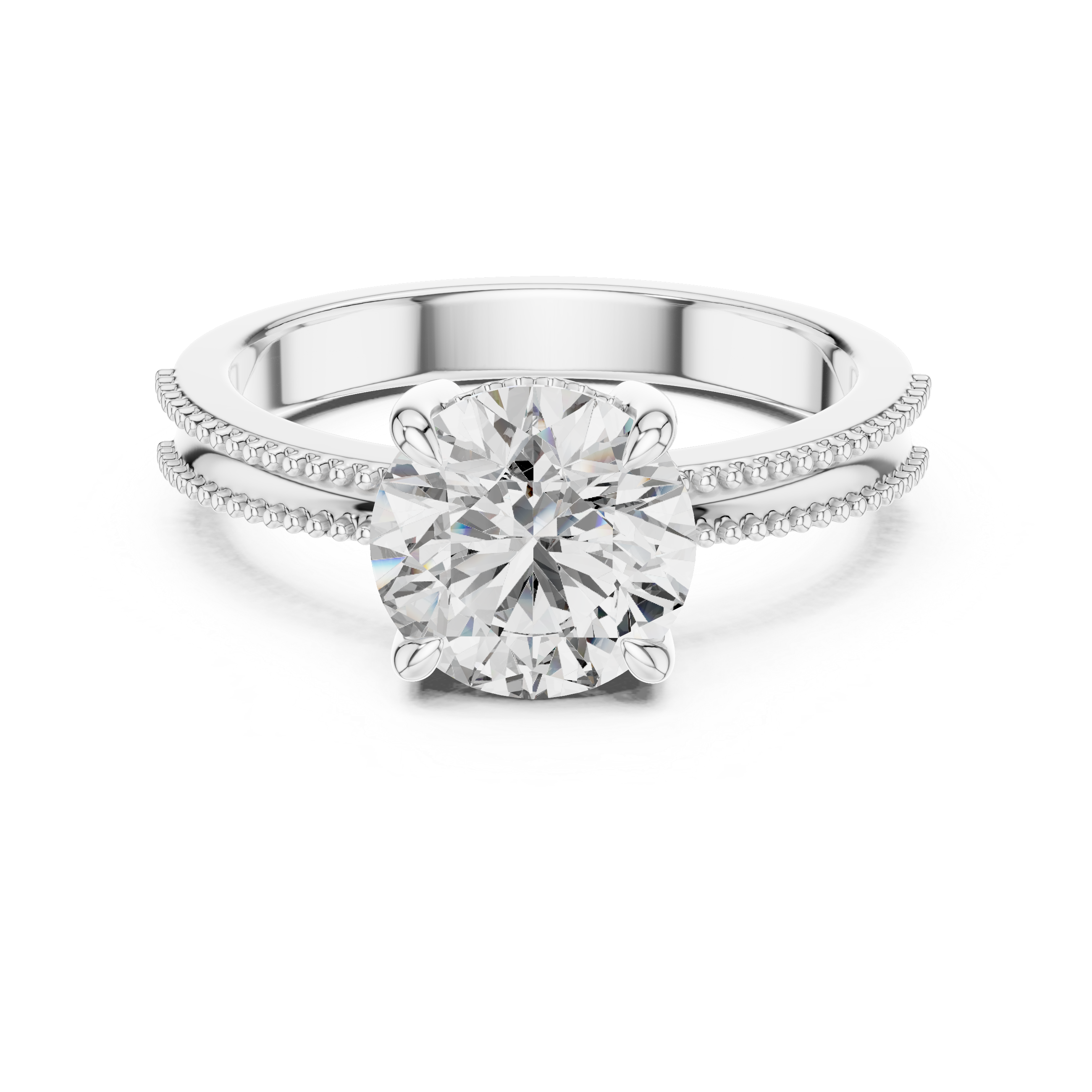 Four-prong Setting Round Cut Moissanite Silver Solitaire Engagement Ring