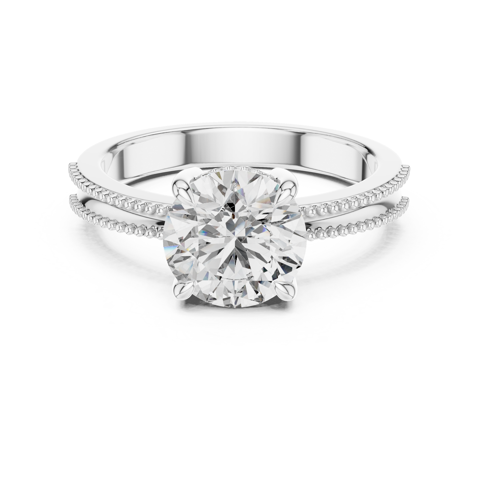 Four-prong Setting Round Cut Moissanite Silver Solitaire Engagement Ring