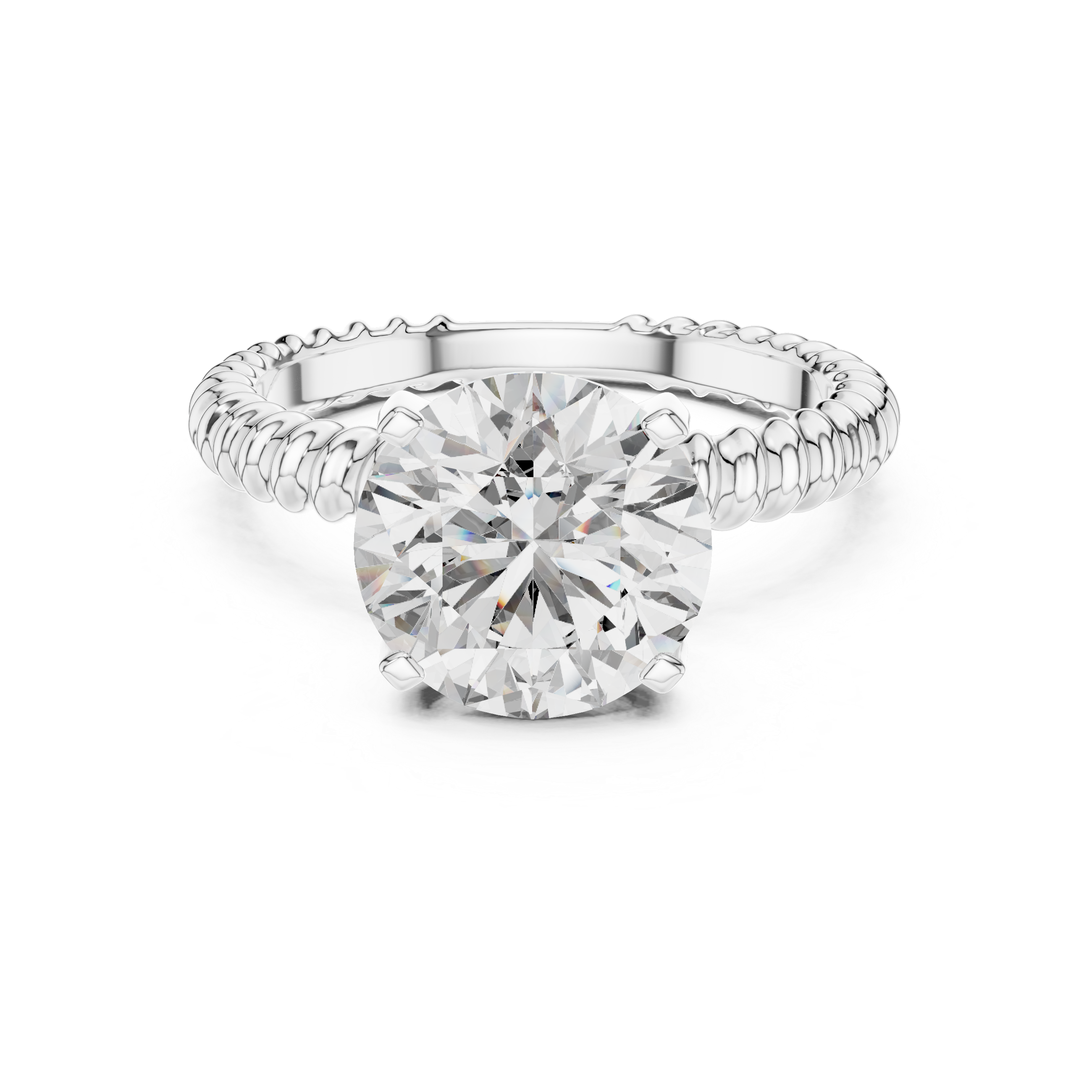 Silver Round-cut Solitaire Moissanite Diamond Set in a Band with a Braided Texture