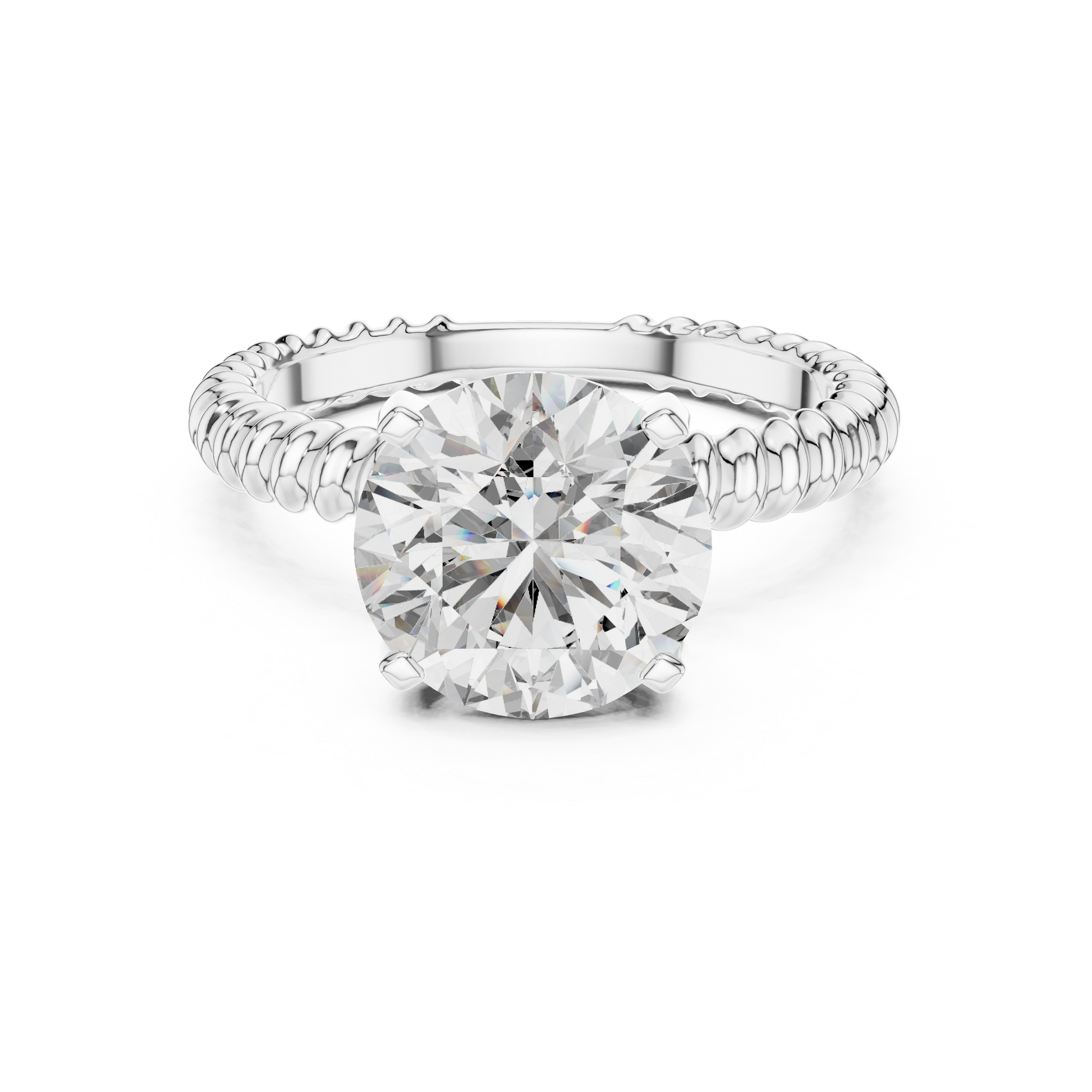 Silver Round-cut Solitaire Moissanite Diamond Set in a Band with a Braided Texture