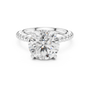 Round Solitaire Moissanite Engagement Ring with a Beaded Milgrain Band in Silver