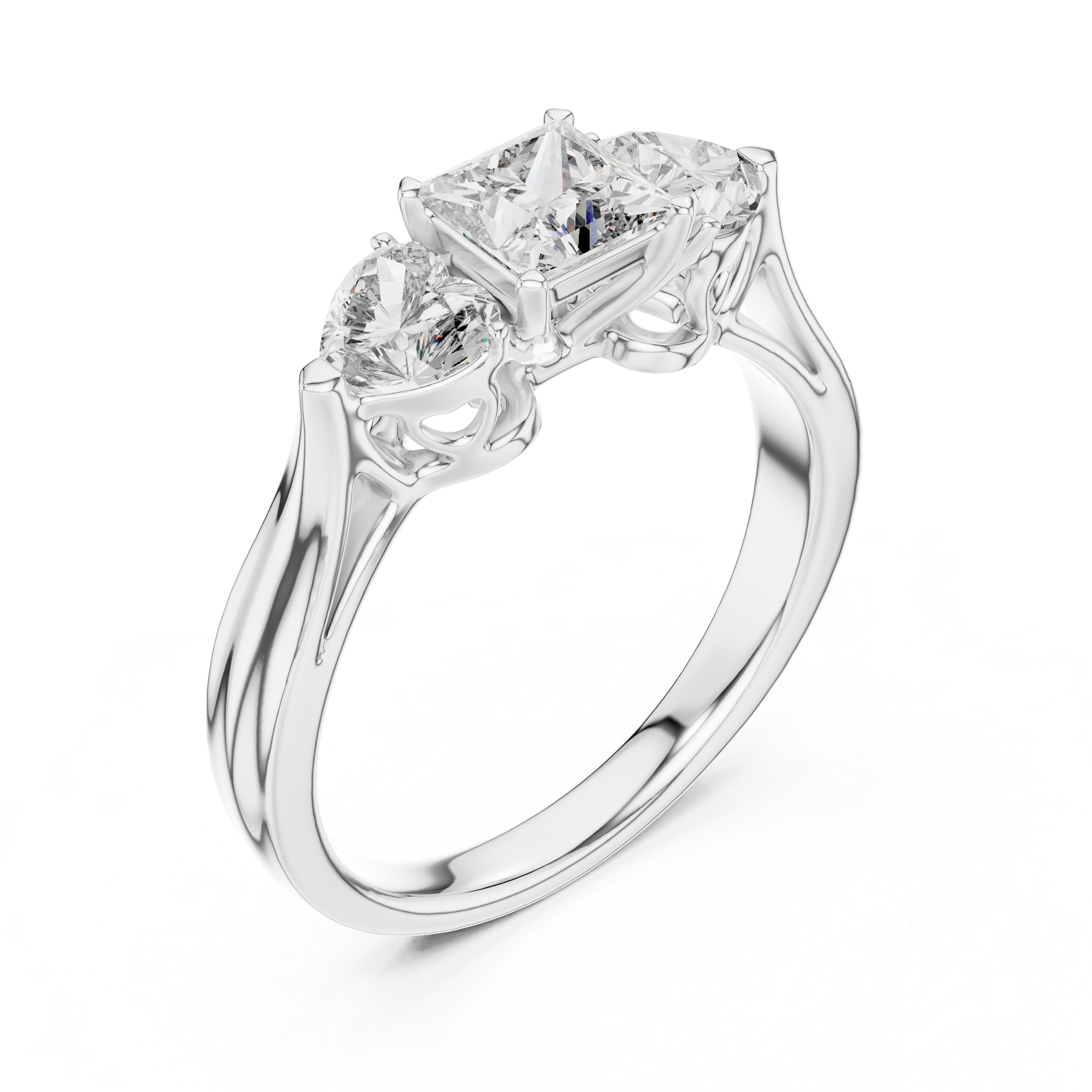 925 Sterling Silver Princess & Heart Cut Moissanite Diamond Trio Ring