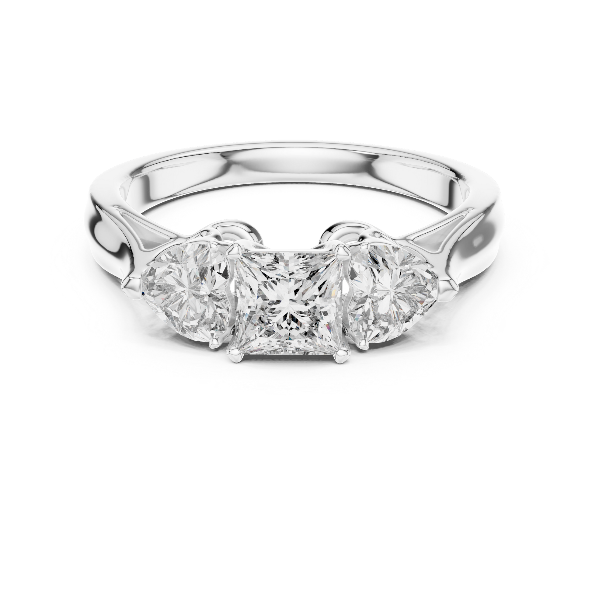 925 Sterling Silver Princess & Heart Cut Moissanite Diamond Trio Ring