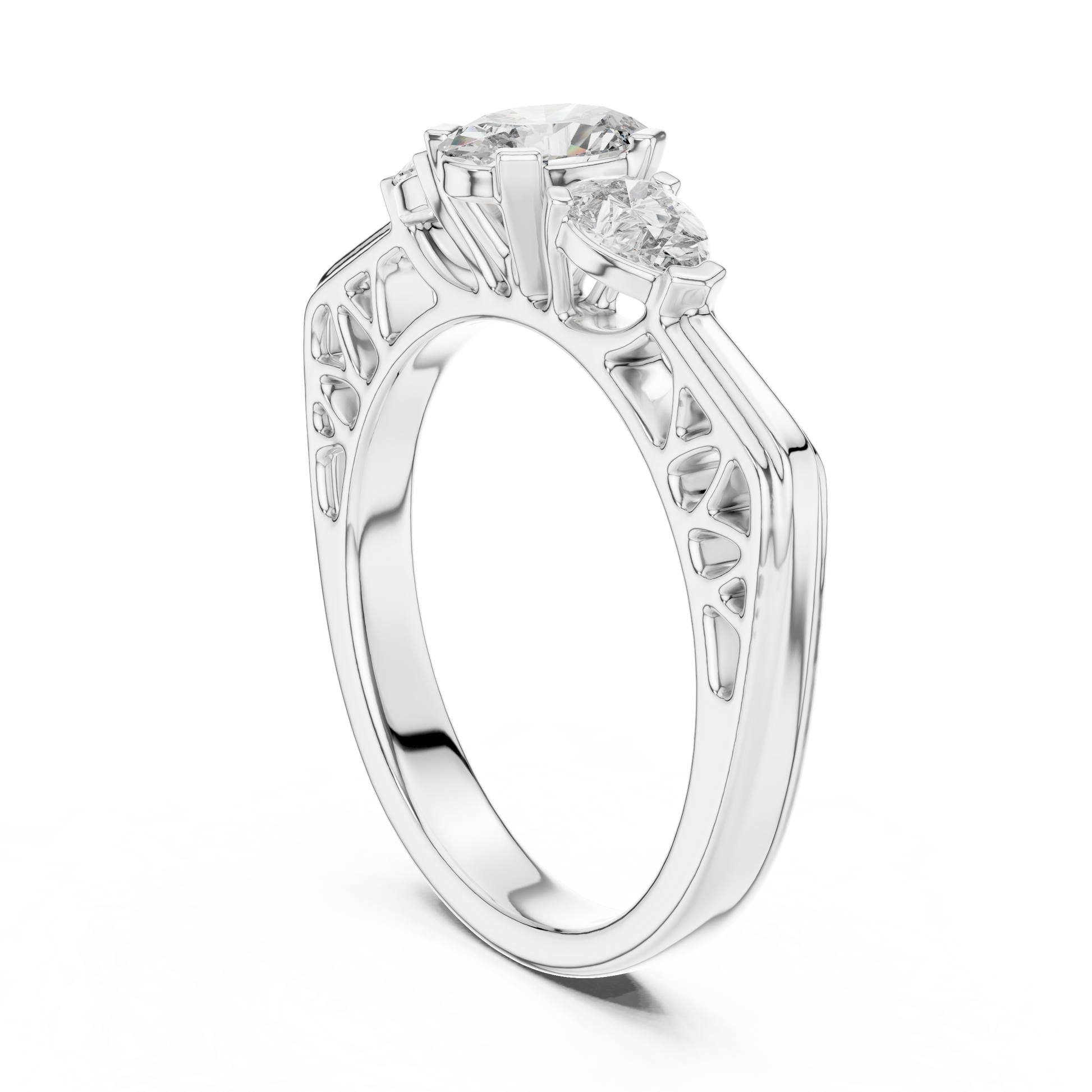 Oval & Pear Cut Three-stone Moissanite Vintage Engagement Ring in Silver