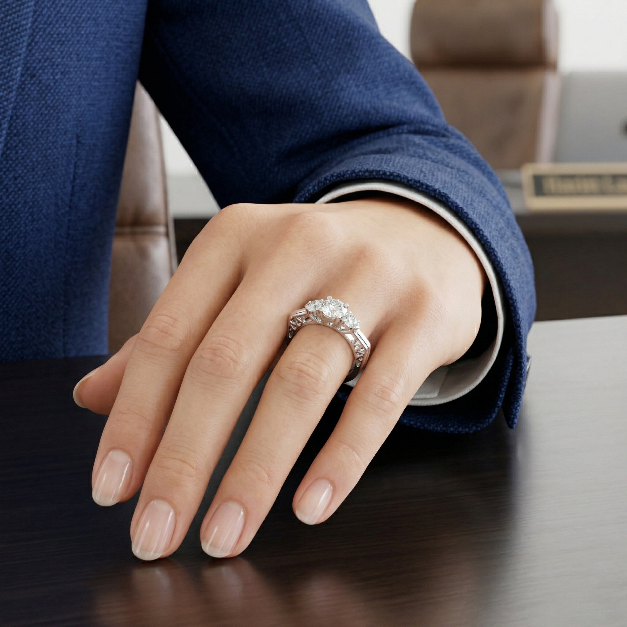 Oval & Pear Cut Three-stone Moissanite Vintage Engagement Ring in Silver