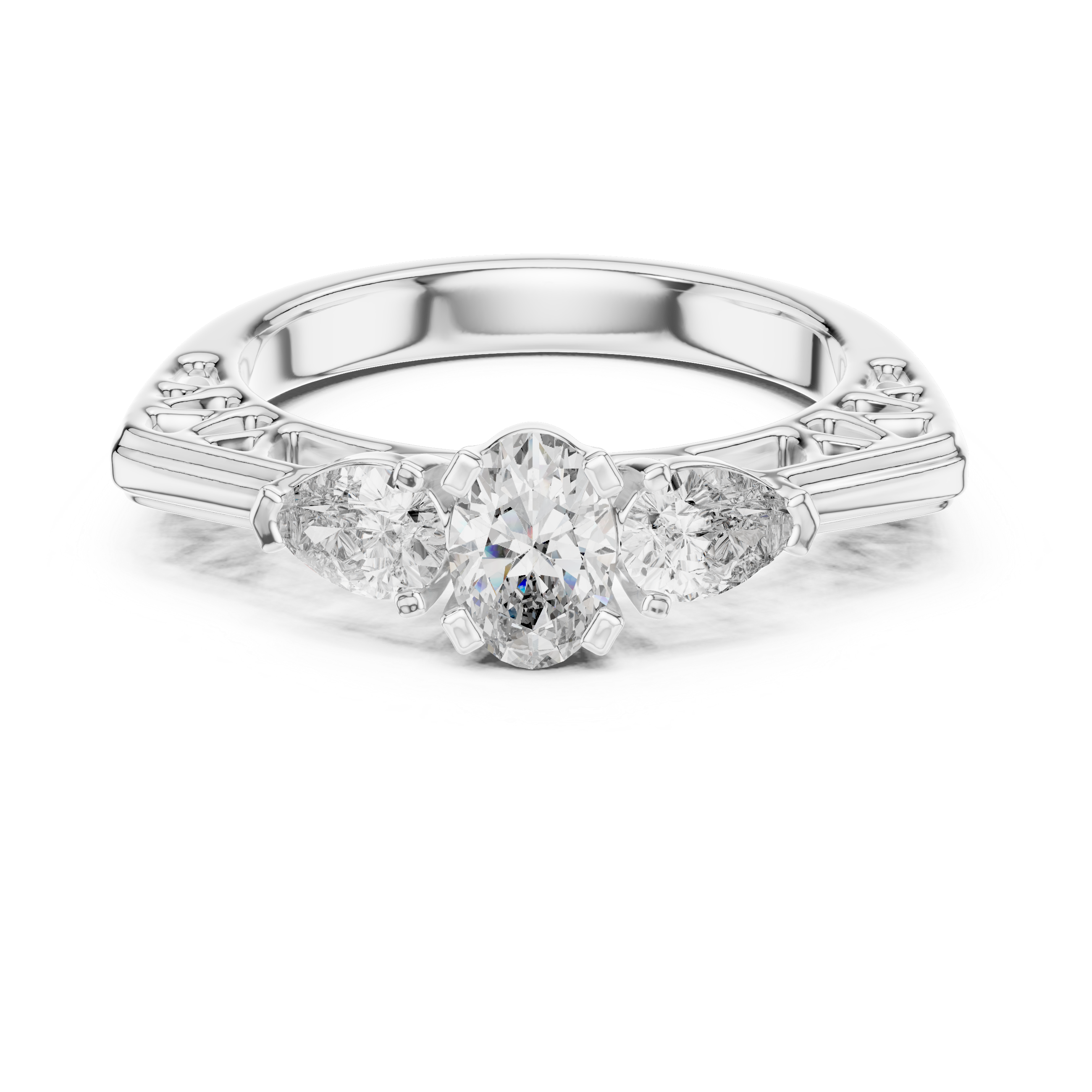 Oval & Pear Cut Three-stone Moissanite Vintage Engagement Ring in Silver