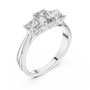 Emerald and Princess Cut Moissanite Trilogy Engagement Ring in Sterling Silver