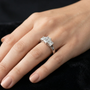 Emerald and Princess Cut Moissanite Trilogy Engagement Ring in Sterling Silver