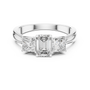 Emerald and Princess Cut Moissanite Trilogy Engagement Ring in Sterling Silver