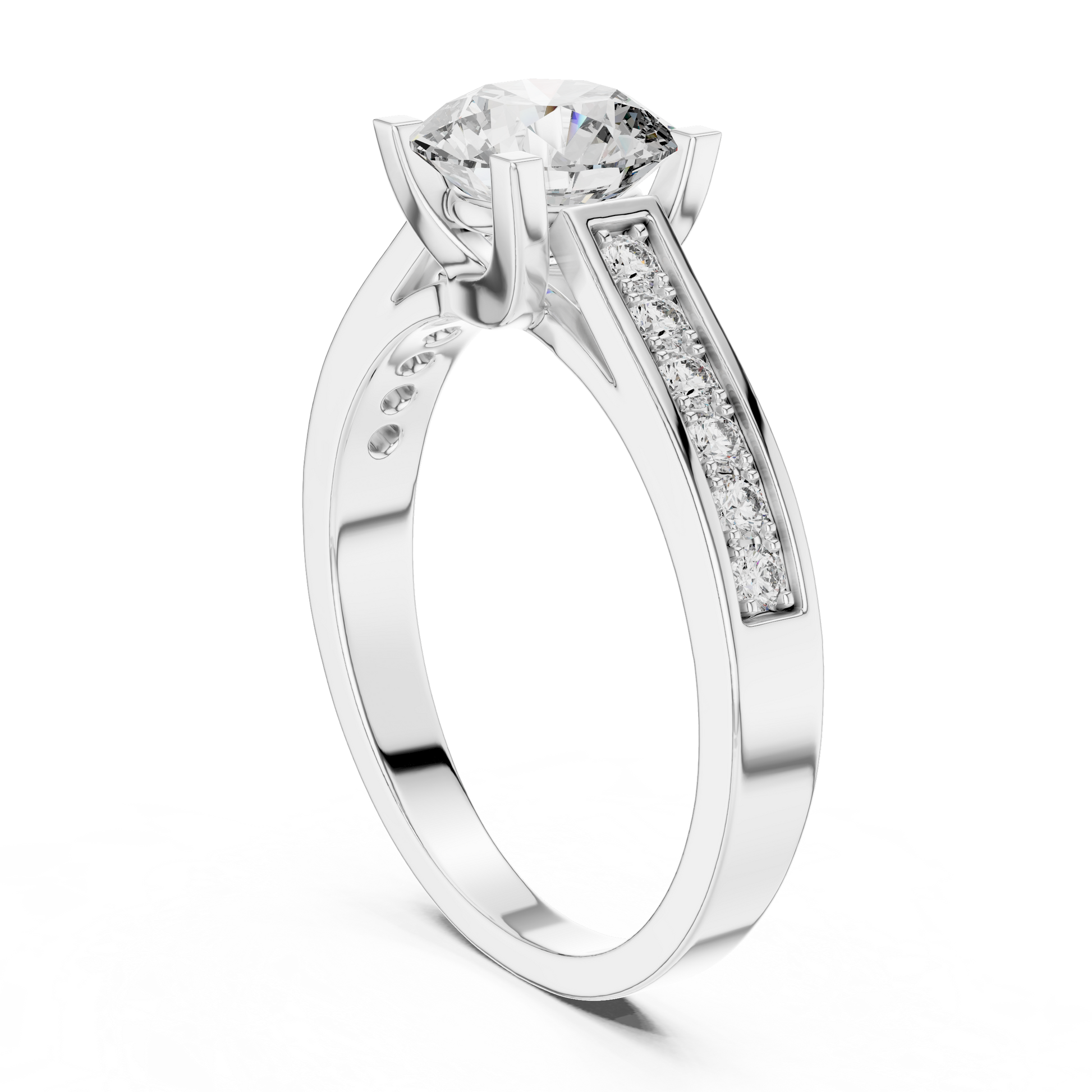 925 Sterling Silver 1 CT Round Cut Moissanite Channel Set Engagement Ring