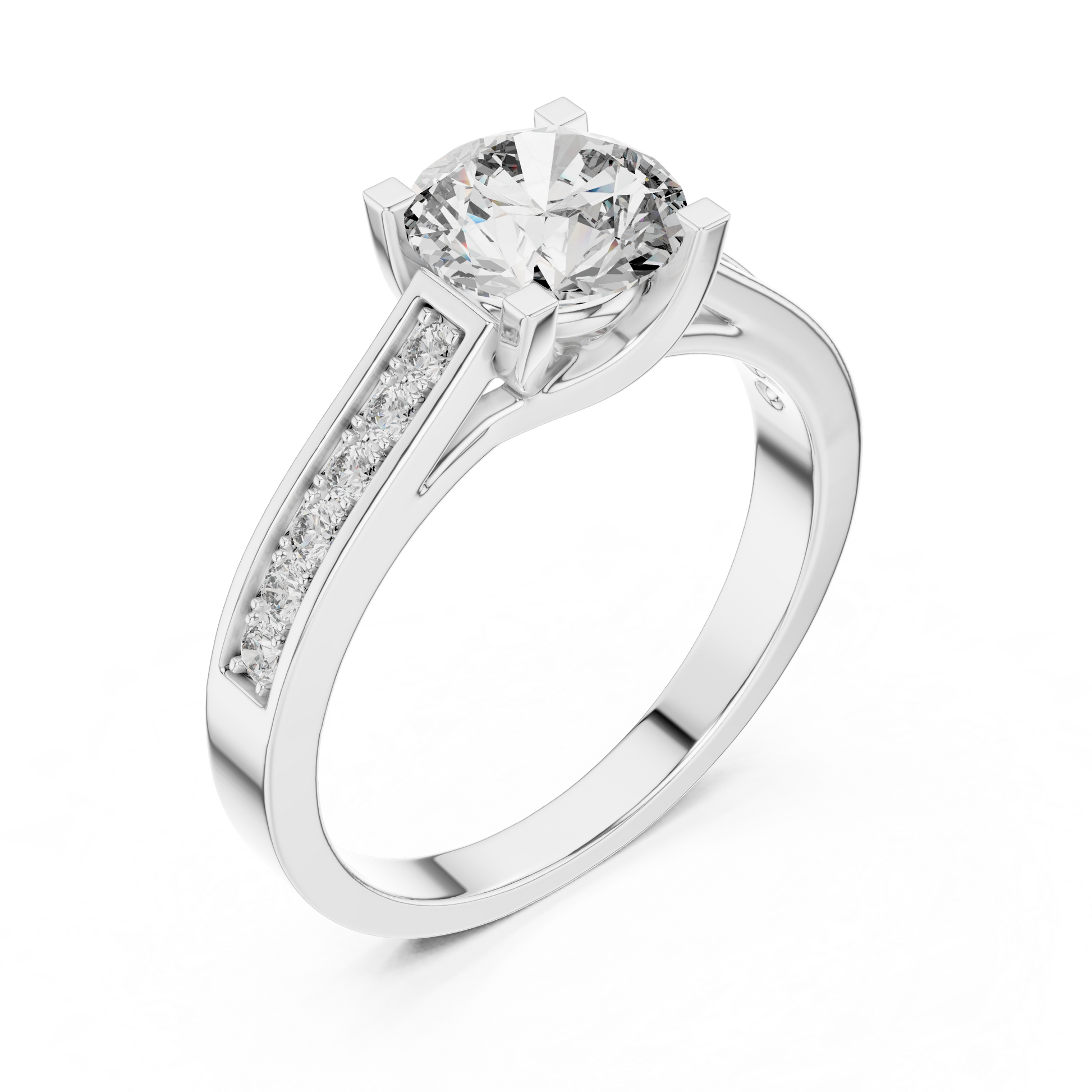 925 Sterling Silver 1 CT Round Cut Moissanite Channel Set Engagement Ring