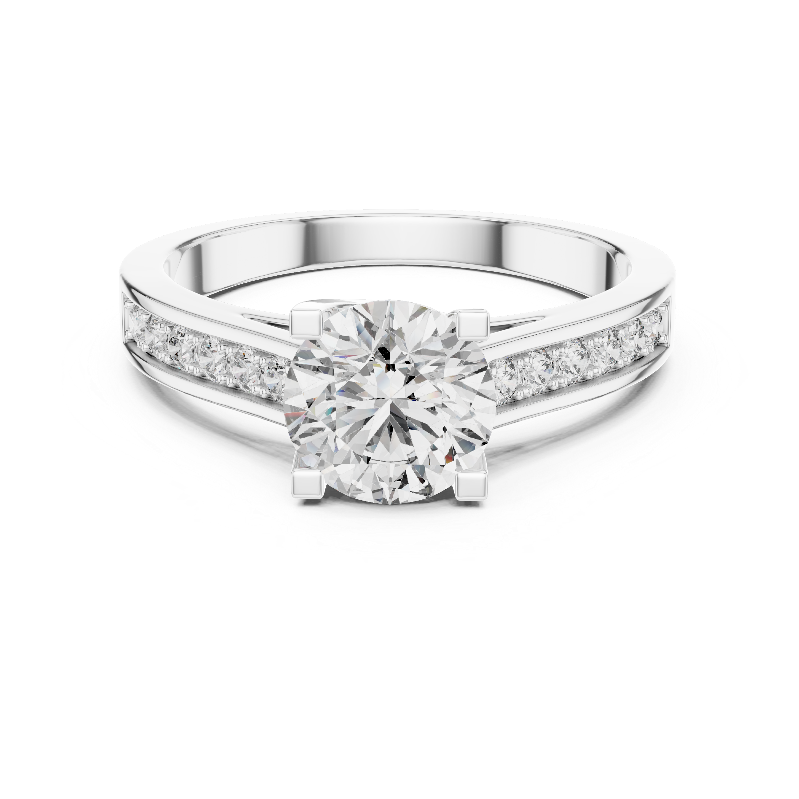 925 Sterling Silver 1 CT Round Cut Moissanite Channel Set Engagement Ring