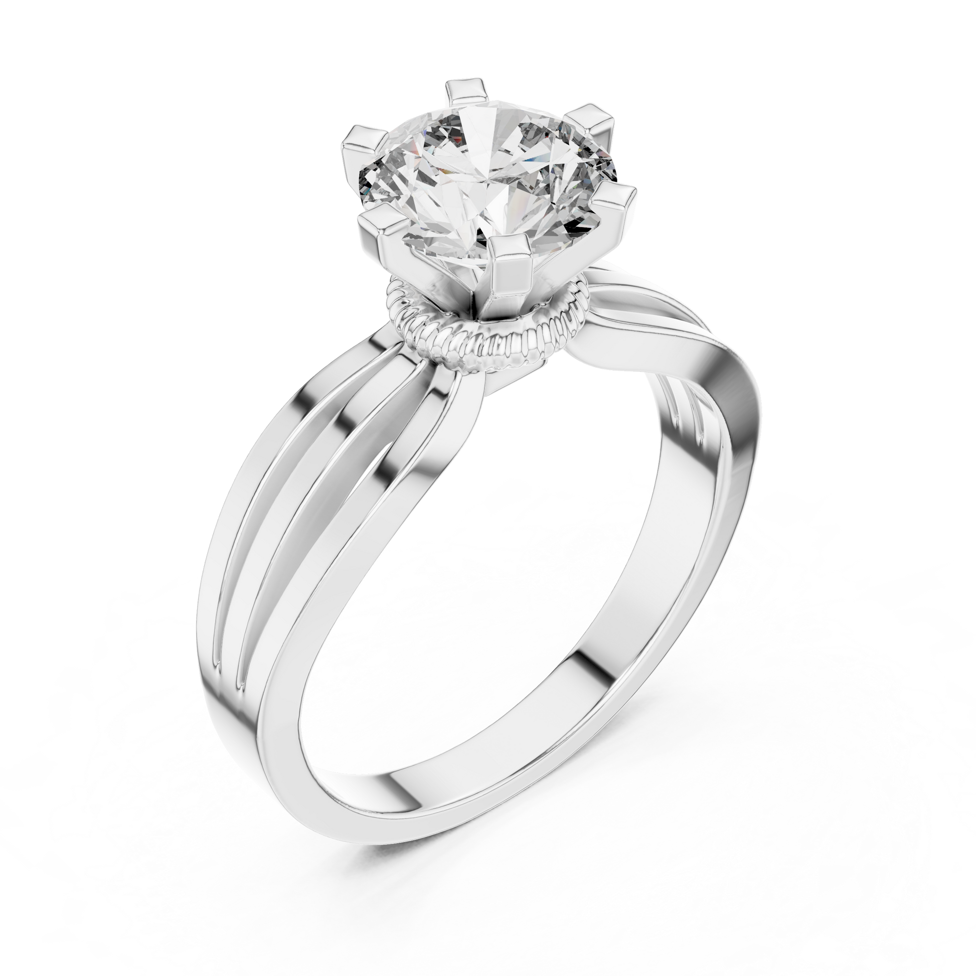 Round Cut Moissanite Split Shank Halo Solitaire 925 Sterling Silver Engagement Ring