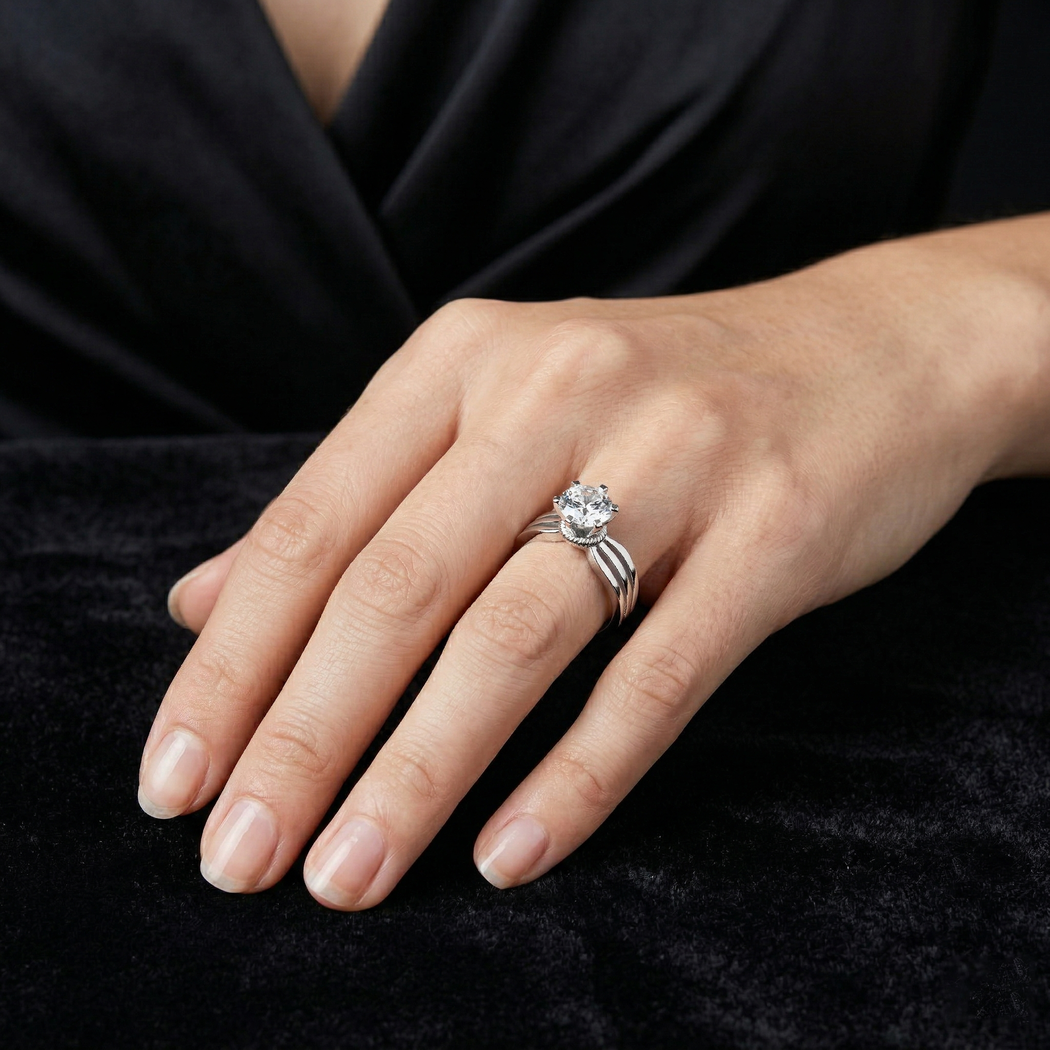 Round Cut Moissanite Split Shank Halo Solitaire 925 Sterling Silver Engagement Ring