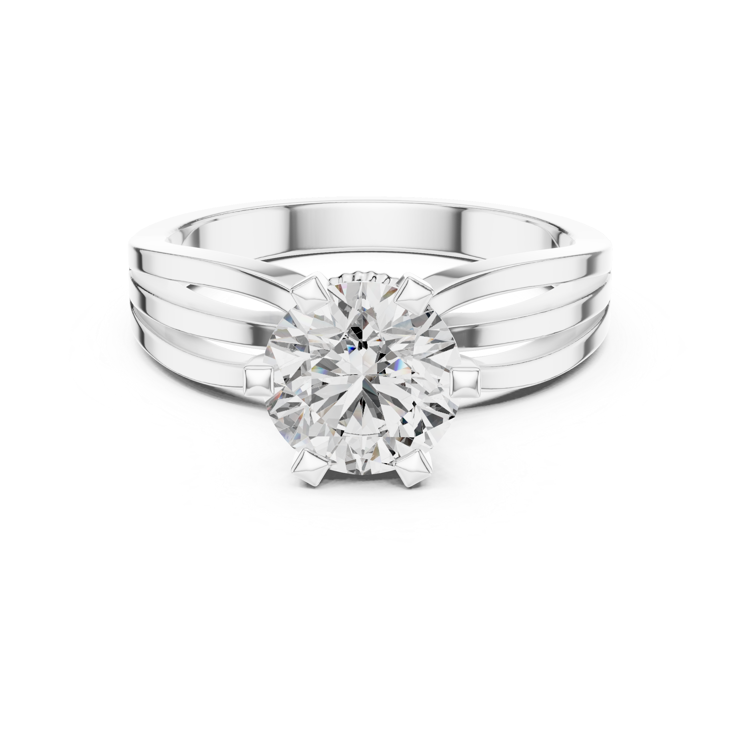 Round Cut Moissanite Split Shank Halo Solitaire 925 Sterling Silver Engagement Ring