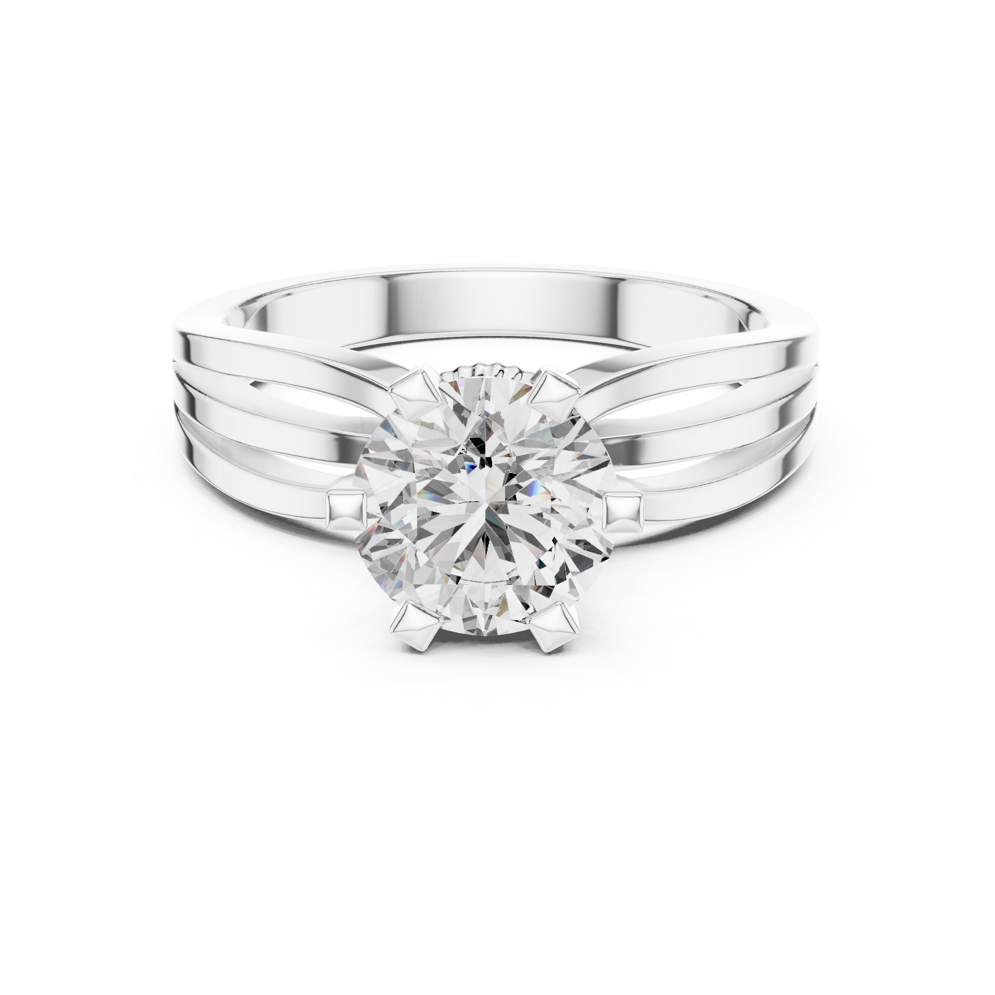 Round Cut Moissanite Split Shank Halo Solitaire 925 Sterling Silver Engagement Ring