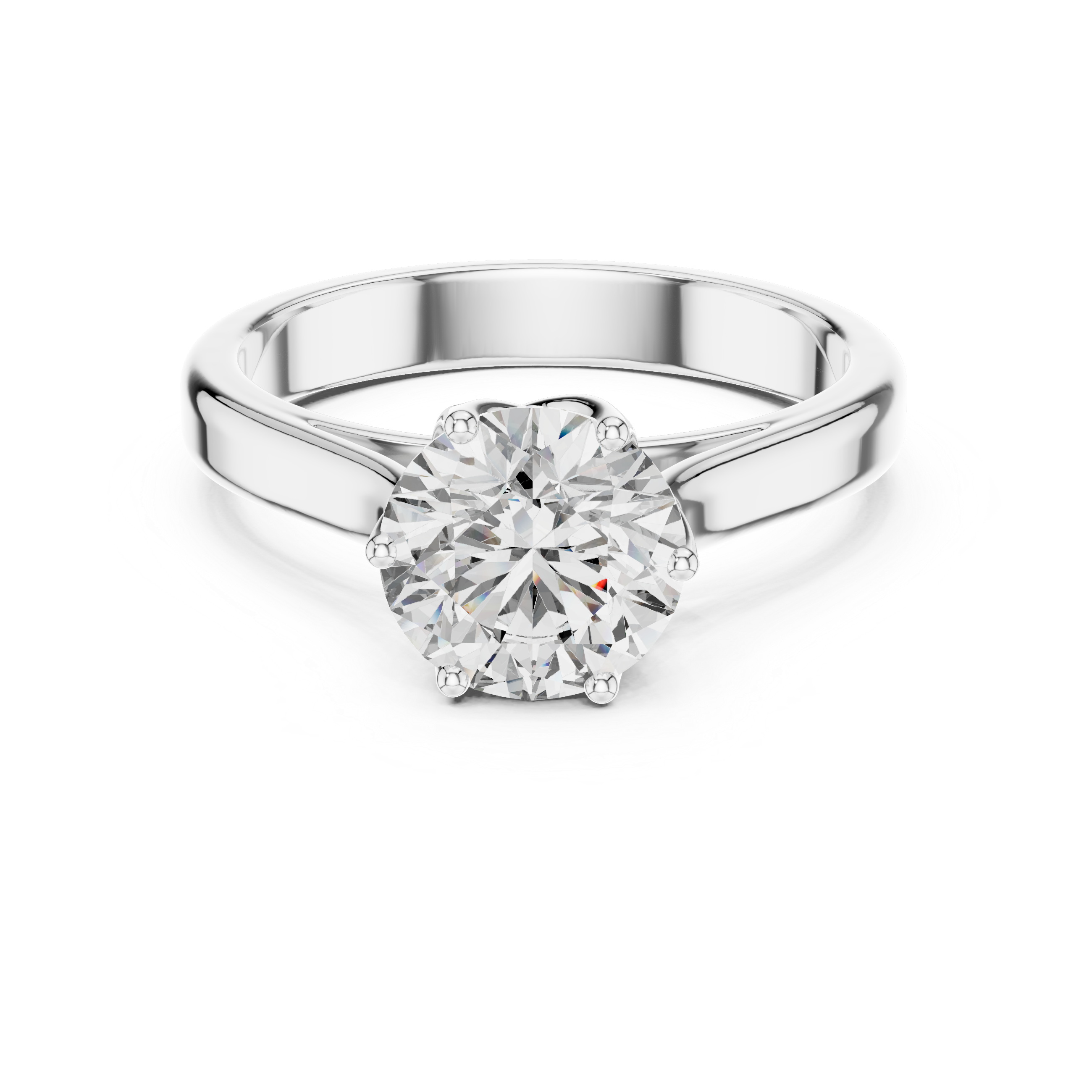 Sterling Silver Round Cut Moissanite Sleek Line Solitaire Lotus Engagement Ring