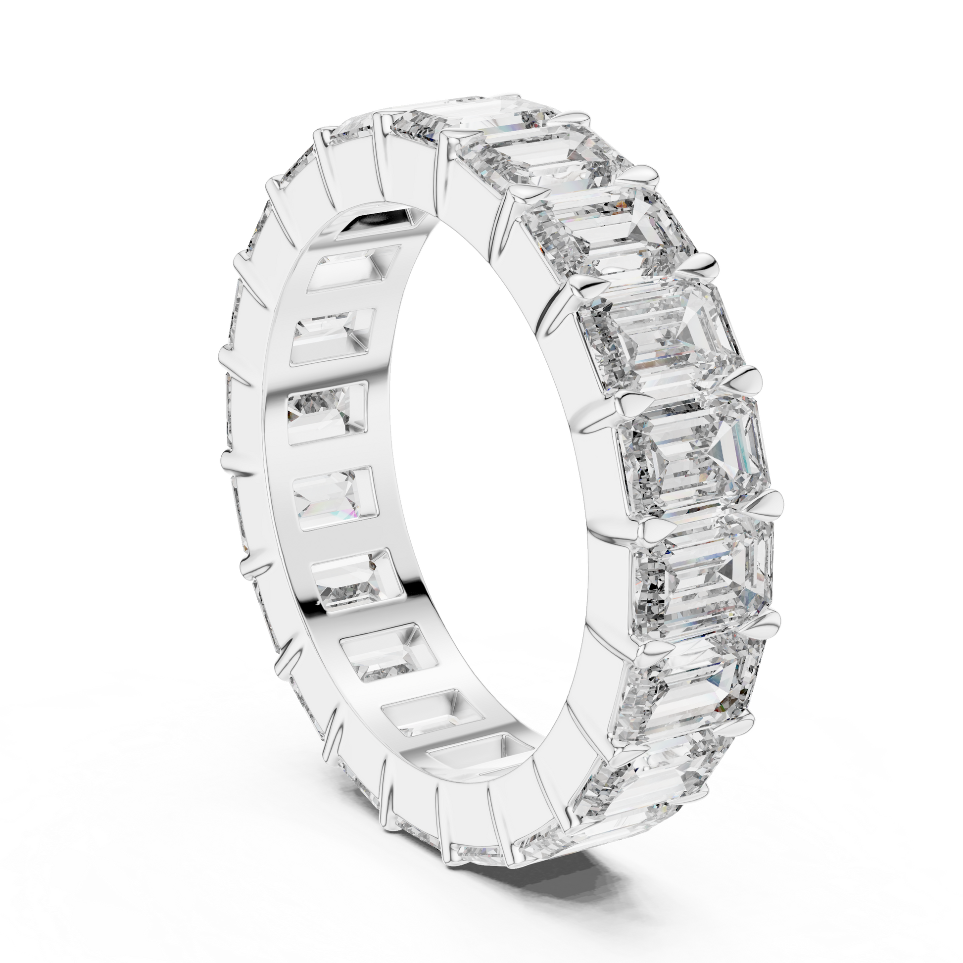 Sterling Silver Moissanite Emerald Cut Diamond Eternity Wedding Band