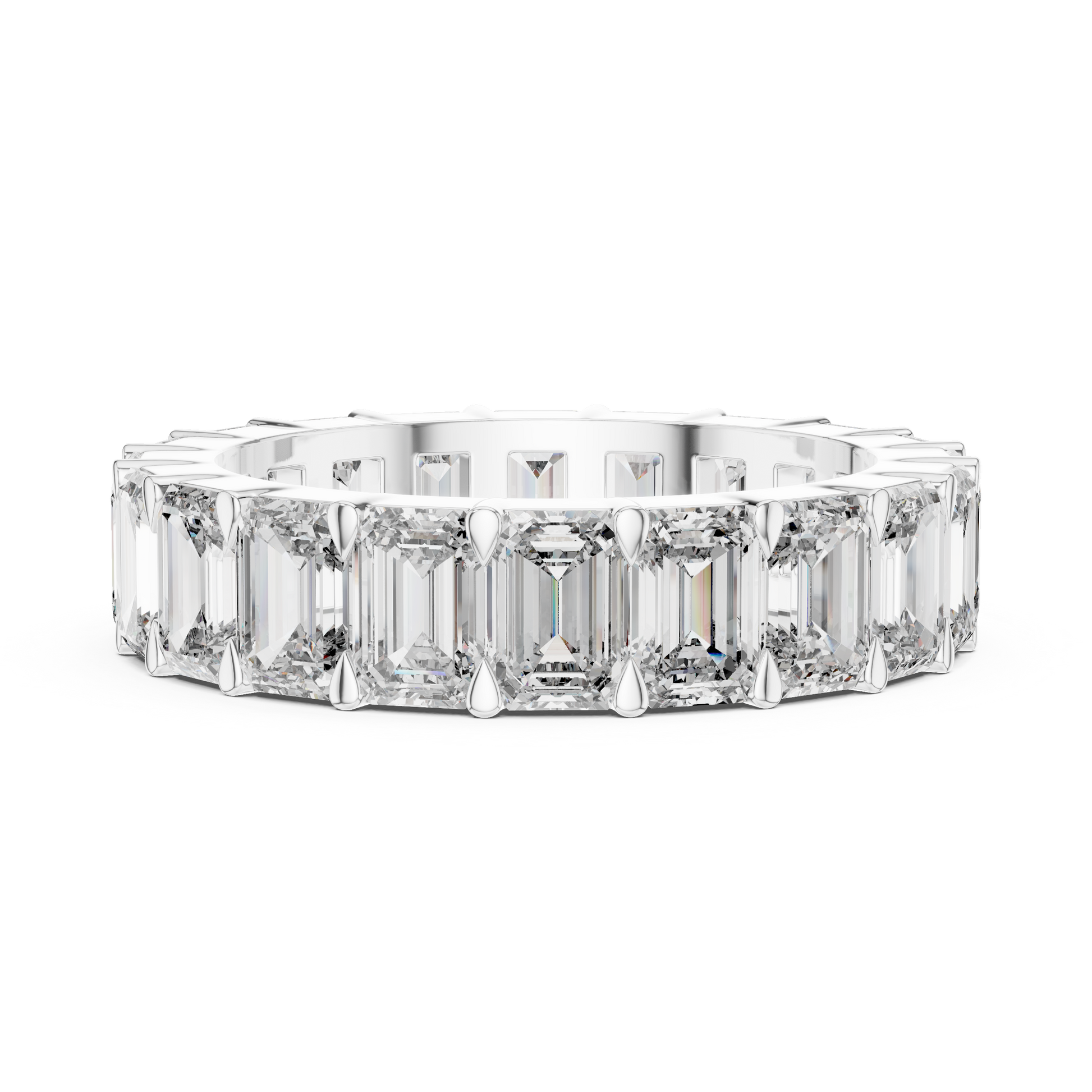Sterling Silver Moissanite Emerald Cut Diamond Eternity Wedding Band