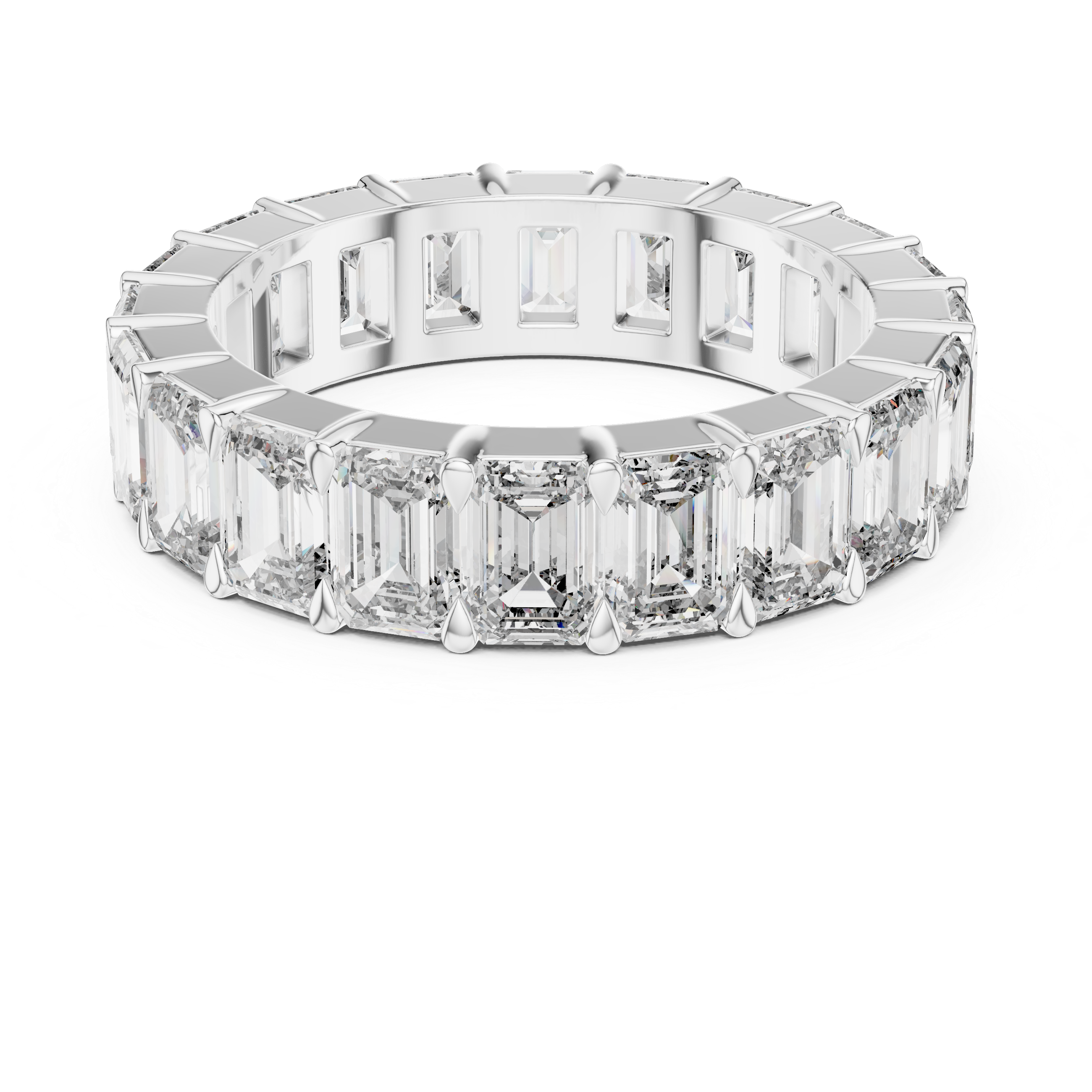 Sterling Silver Moissanite Emerald Cut Diamond Eternity Wedding Band