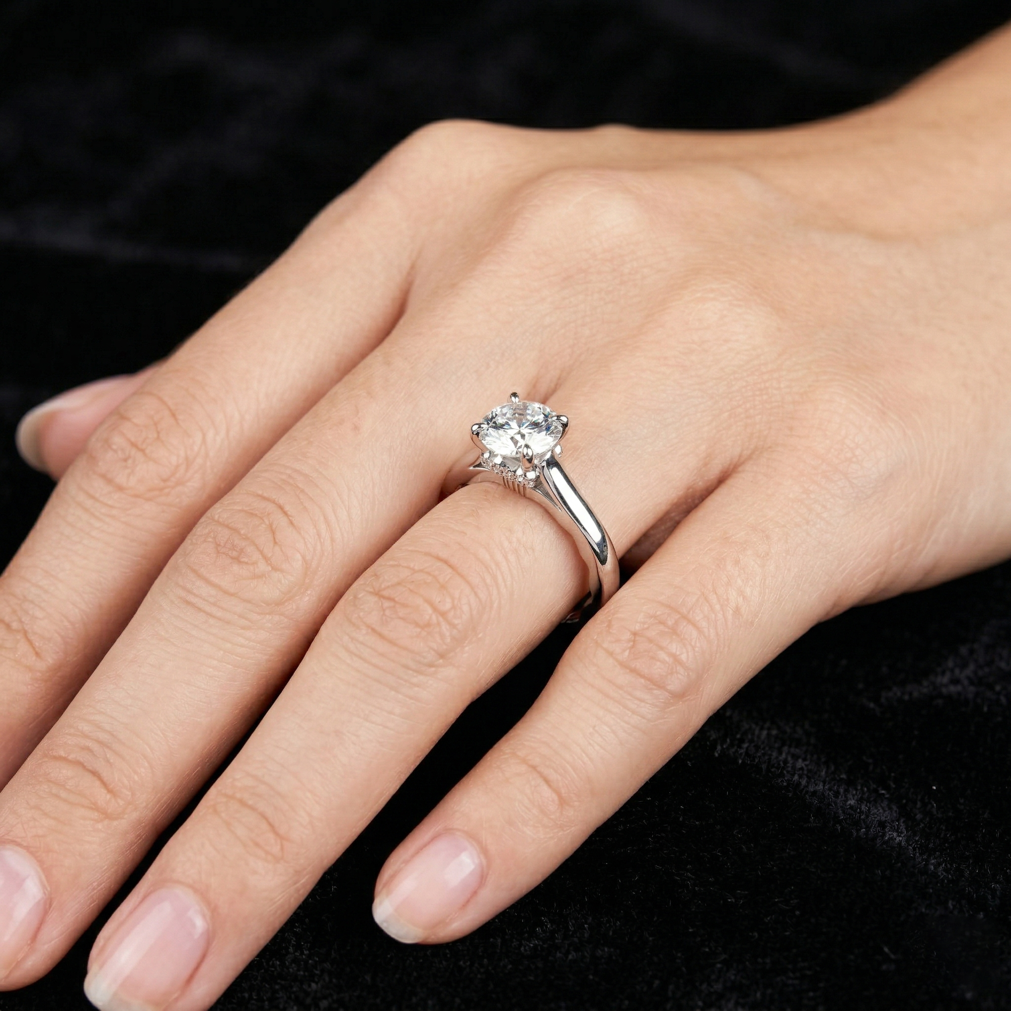 Round Cut Moissanite Cathedral 925 Sterling Silver Engagement Ring