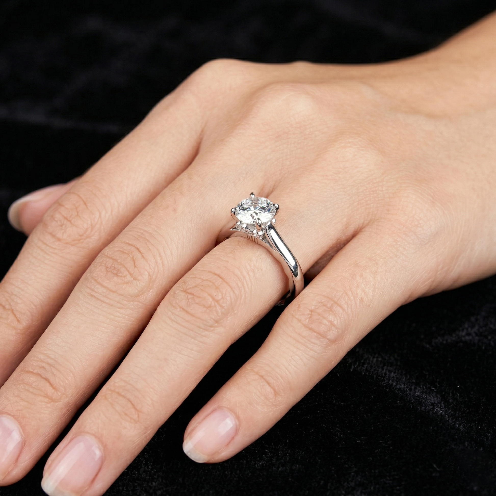 Round Cut Moissanite Cathedral 925 Sterling Silver Engagement Ring