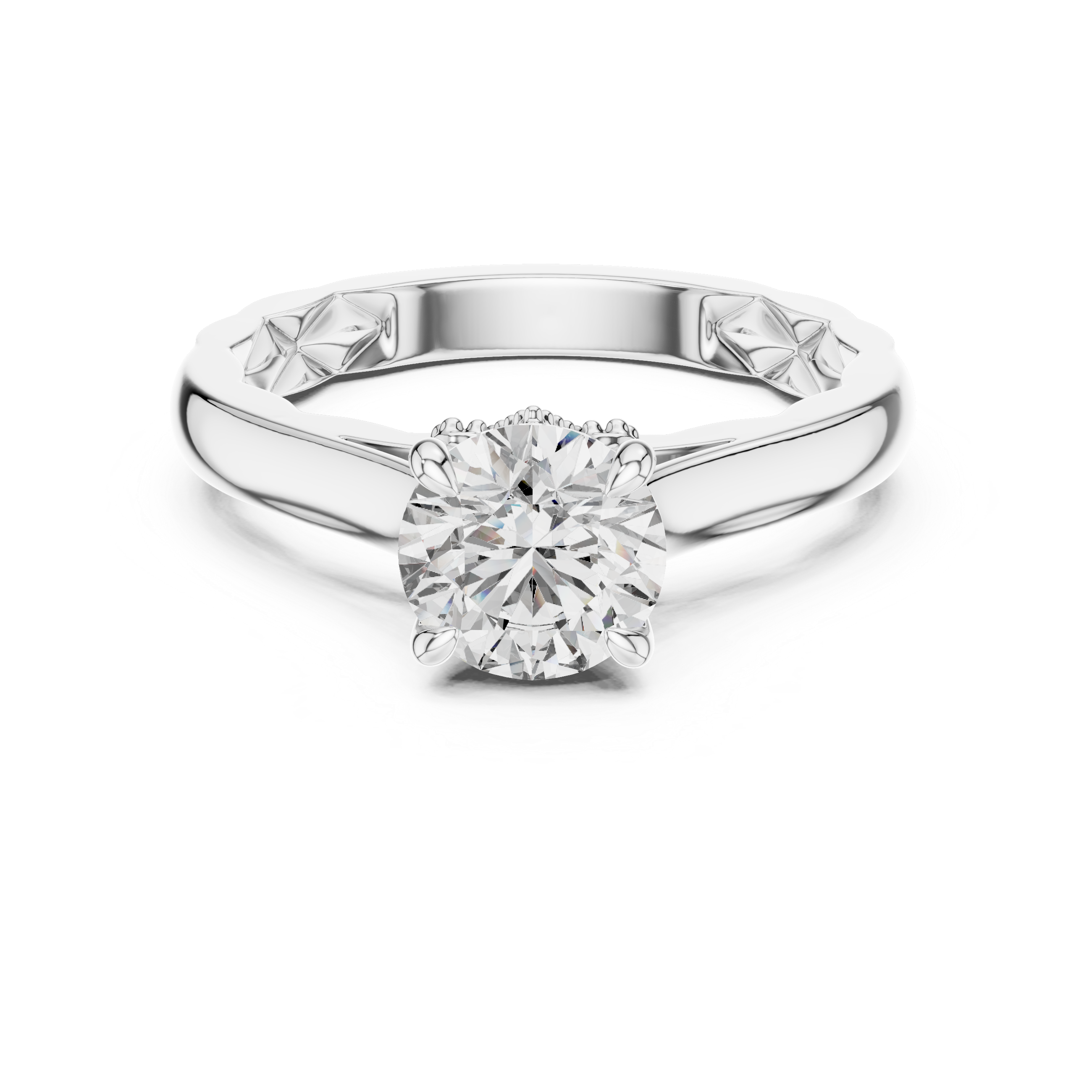 Round Cut Moissanite Cathedral 925 Sterling Silver Engagement Ring