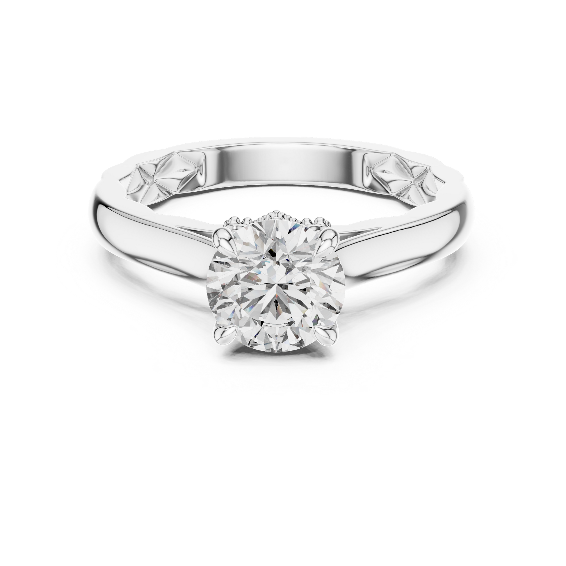 Round Cut Moissanite Cathedral 925 Sterling Silver Engagement Ring