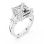 Princess Cut Center Moissanite Engagement Ring with Baguette Side Stone in Sterling Silver