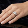 Princess Cut Center Moissanite Engagement Ring with Baguette Side Stone in Sterling Silver