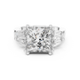 Princess Cut Center Moissanite Engagement Ring with Baguette Side Stone in Sterling Silver