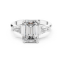 Sterling Silver Emerald-Cut Moissanite Engagement Ring with Tapered Baguette Side Stones