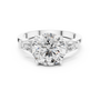 Three Stone Round Cut Moissanite with Baguette Accents Trilogy Engagement Ring