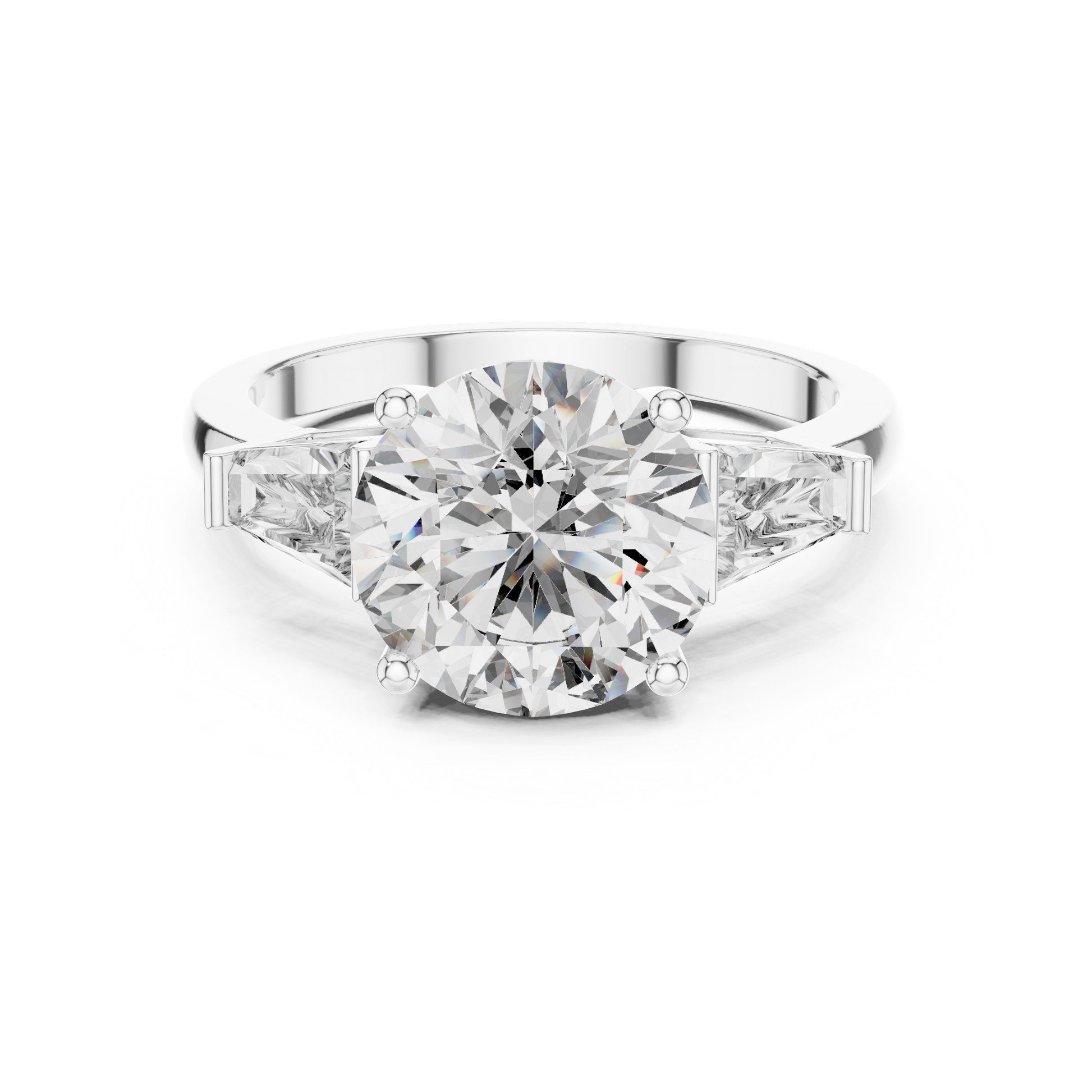 Three Stone Round Cut Moissanite with Baguette Accents Trilogy Engagement Ring
