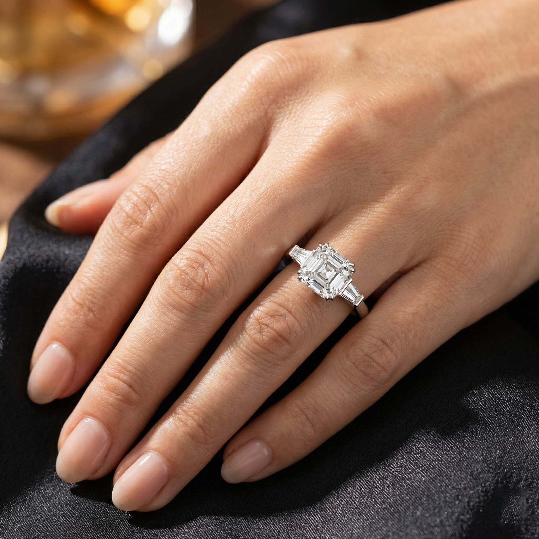 2 CT Emerald Solitaire Moissanite Diamond Five Stone Ring in 925 Sterling Silver