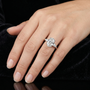 Oval and Pear Cut Moissanite Trilogy Engagement Ring in Sterling Silver