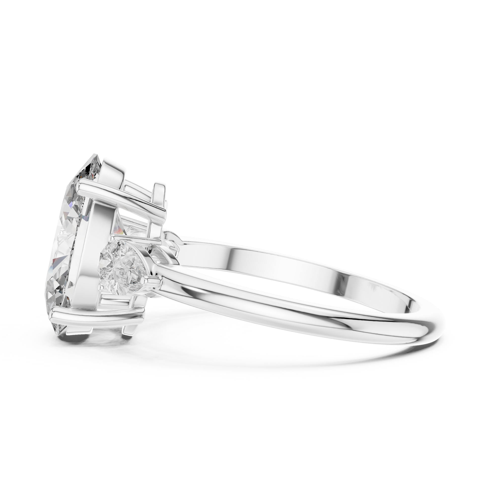 Oval and Pear Cut Moissanite Trilogy Engagement Ring in Sterling Silver