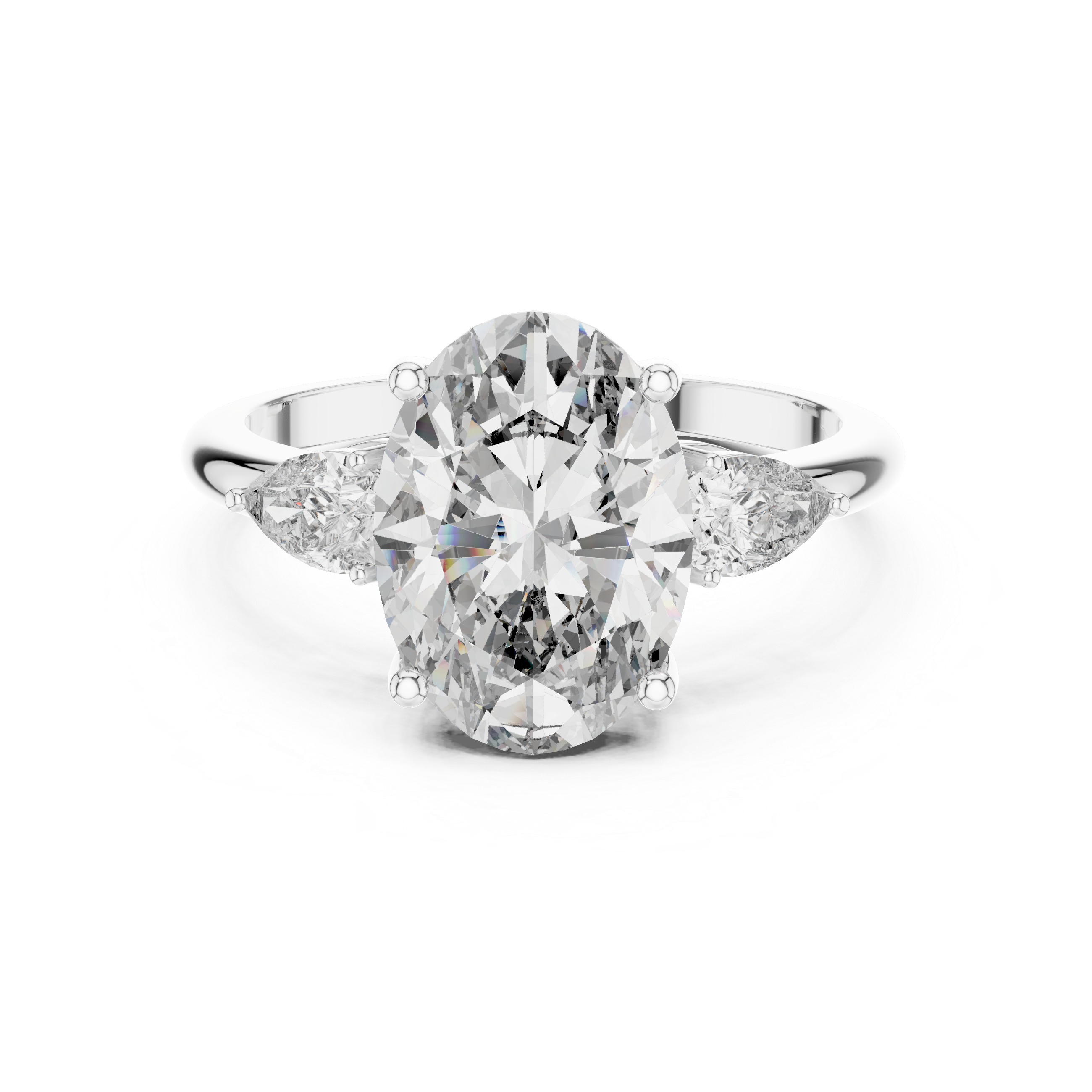 Oval and Pear Cut Moissanite Trilogy Engagement Ring in Sterling Silver