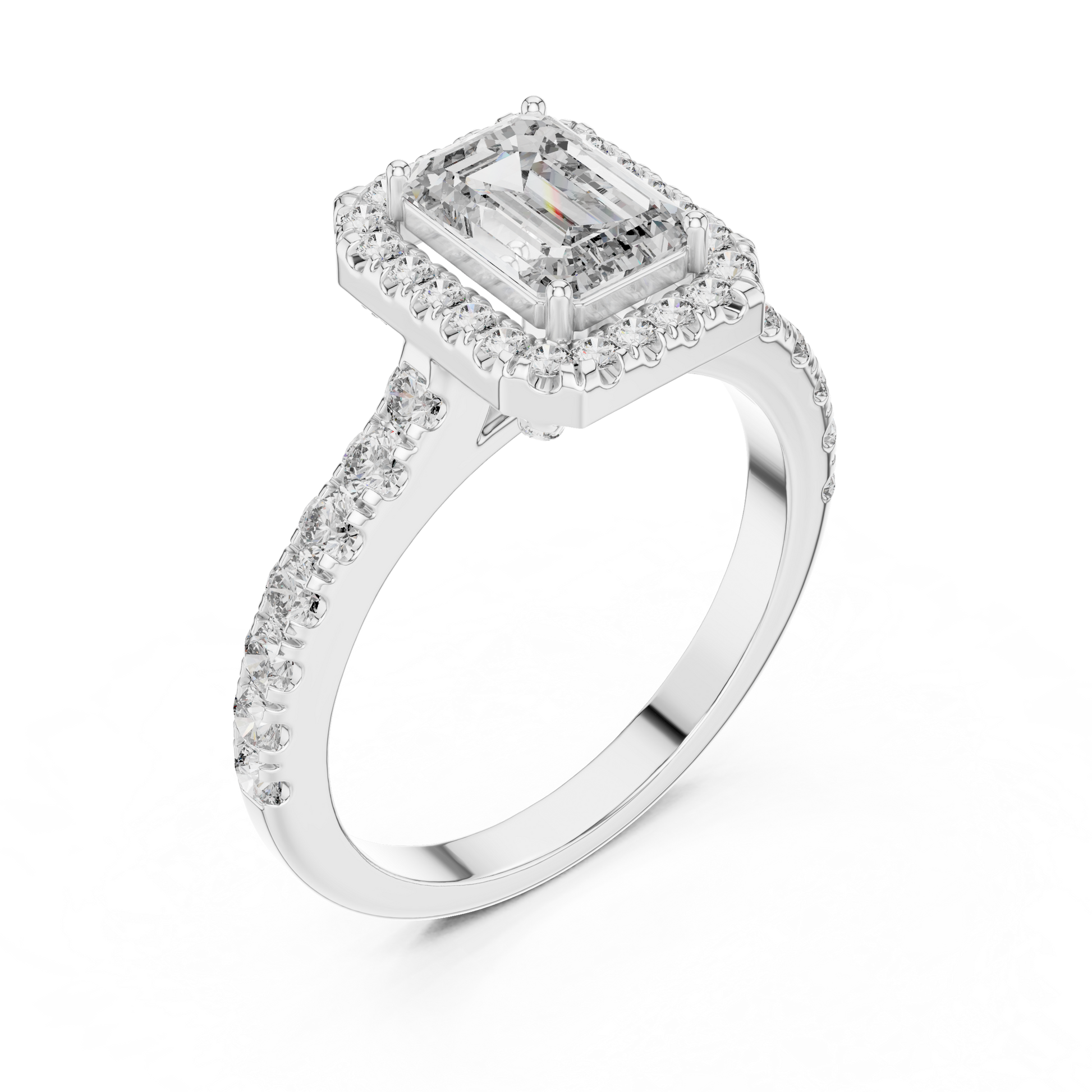 2 CT Emerald Cut Hidden Halo Moissanite Diamond 925 Sterling Silver Ring