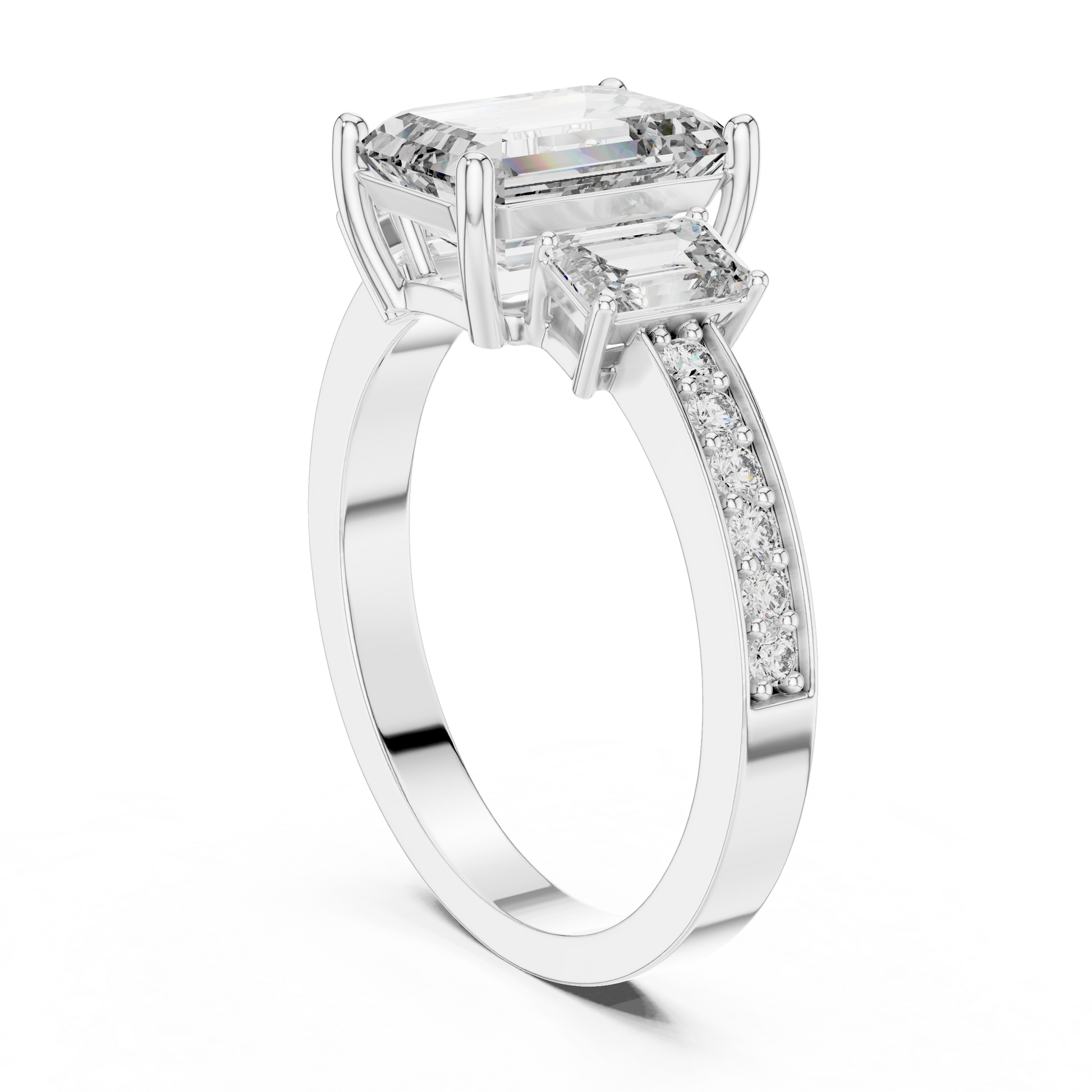 3 CT Emerald Cut Moissanite Trilogy Engagement Ring in 925 Sterling Silver