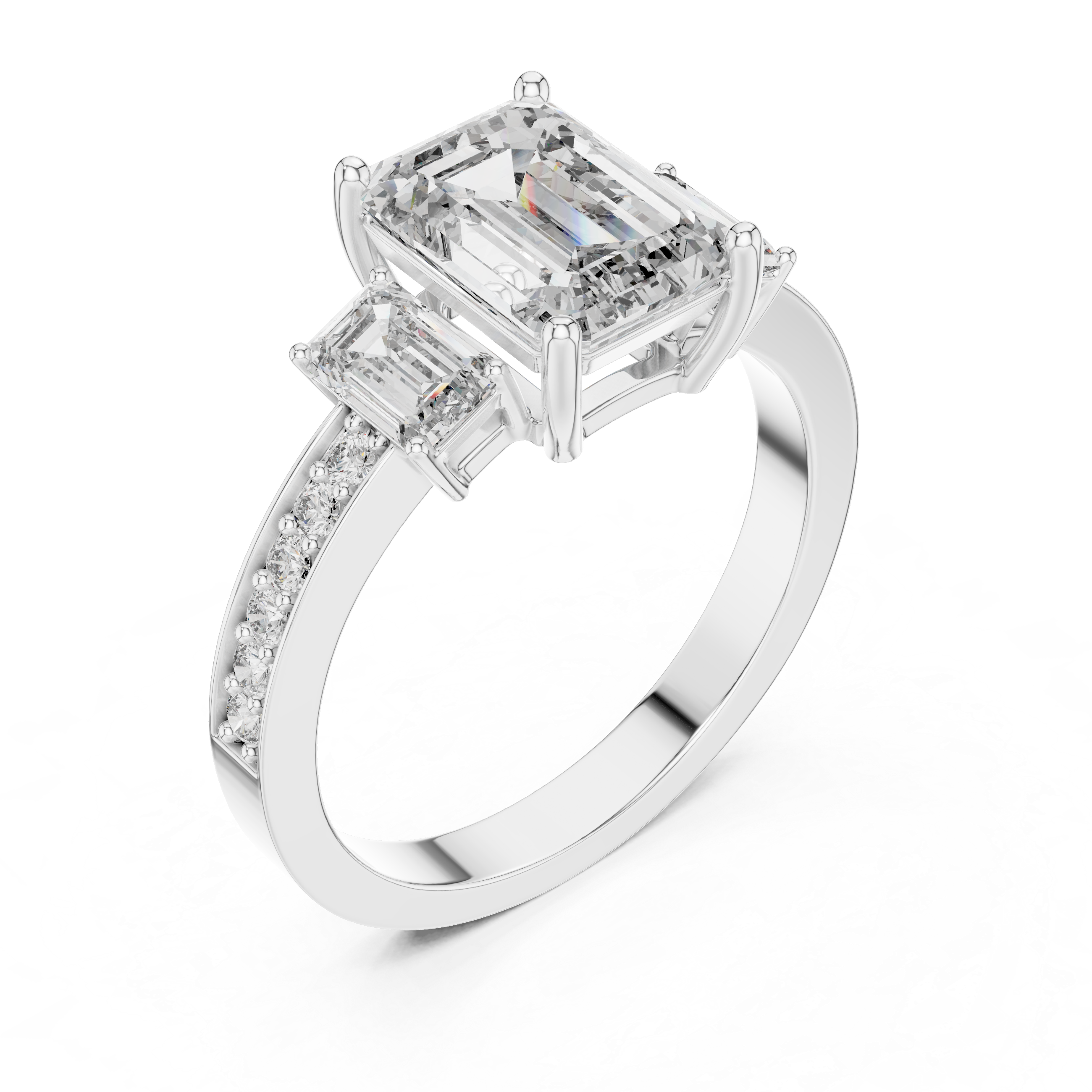 3 CT Emerald Cut Moissanite Trilogy Engagement Ring in 925 Sterling Silver