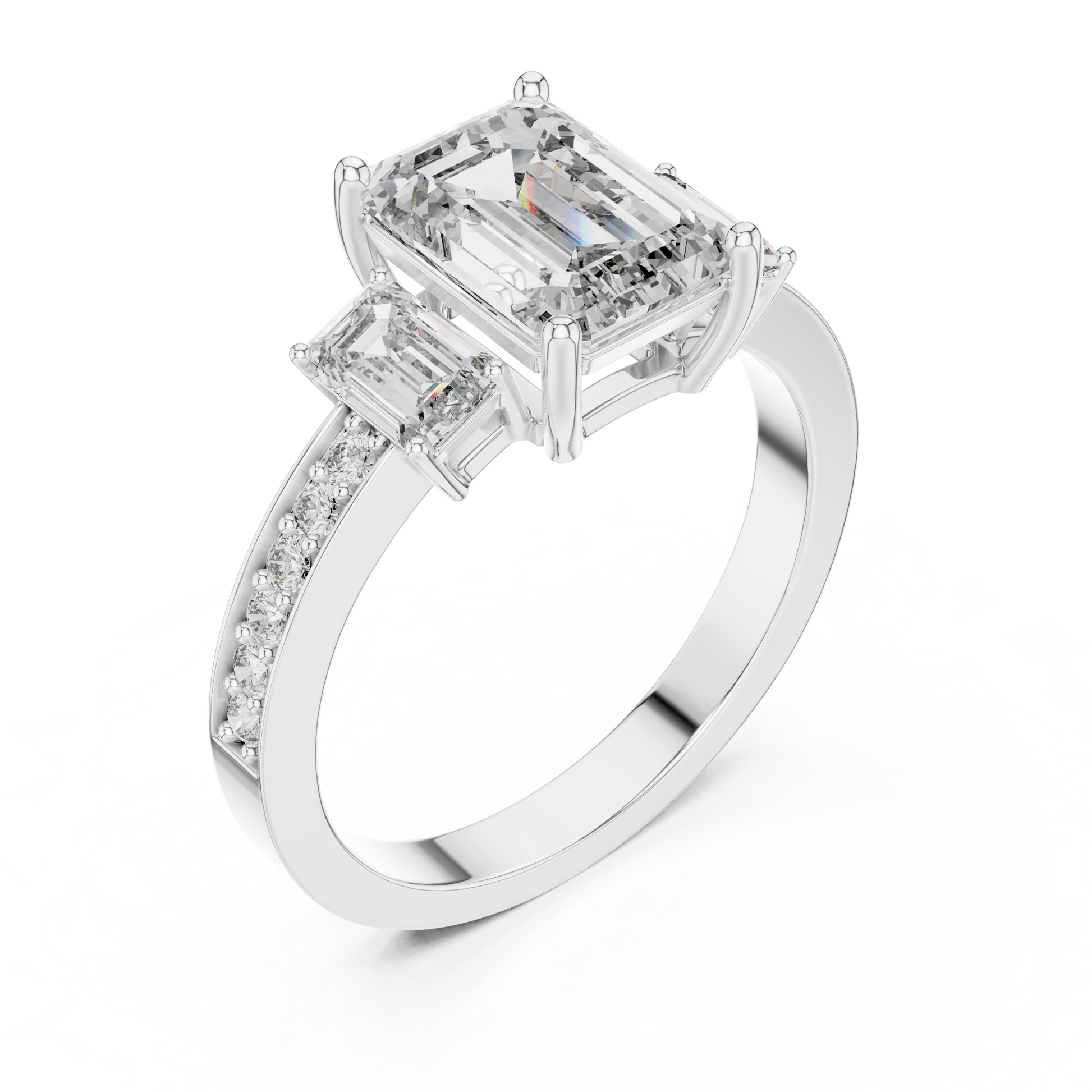 3 CT Emerald Cut Moissanite Trilogy Engagement Ring in 925 Sterling Silver