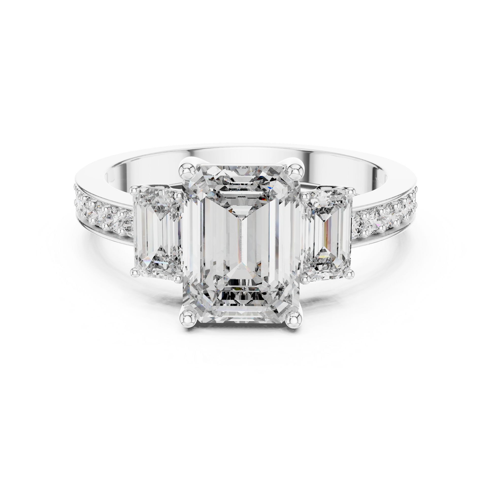 3 CT Emerald Cut Moissanite Trilogy Engagement Ring in 925 Sterling Silver