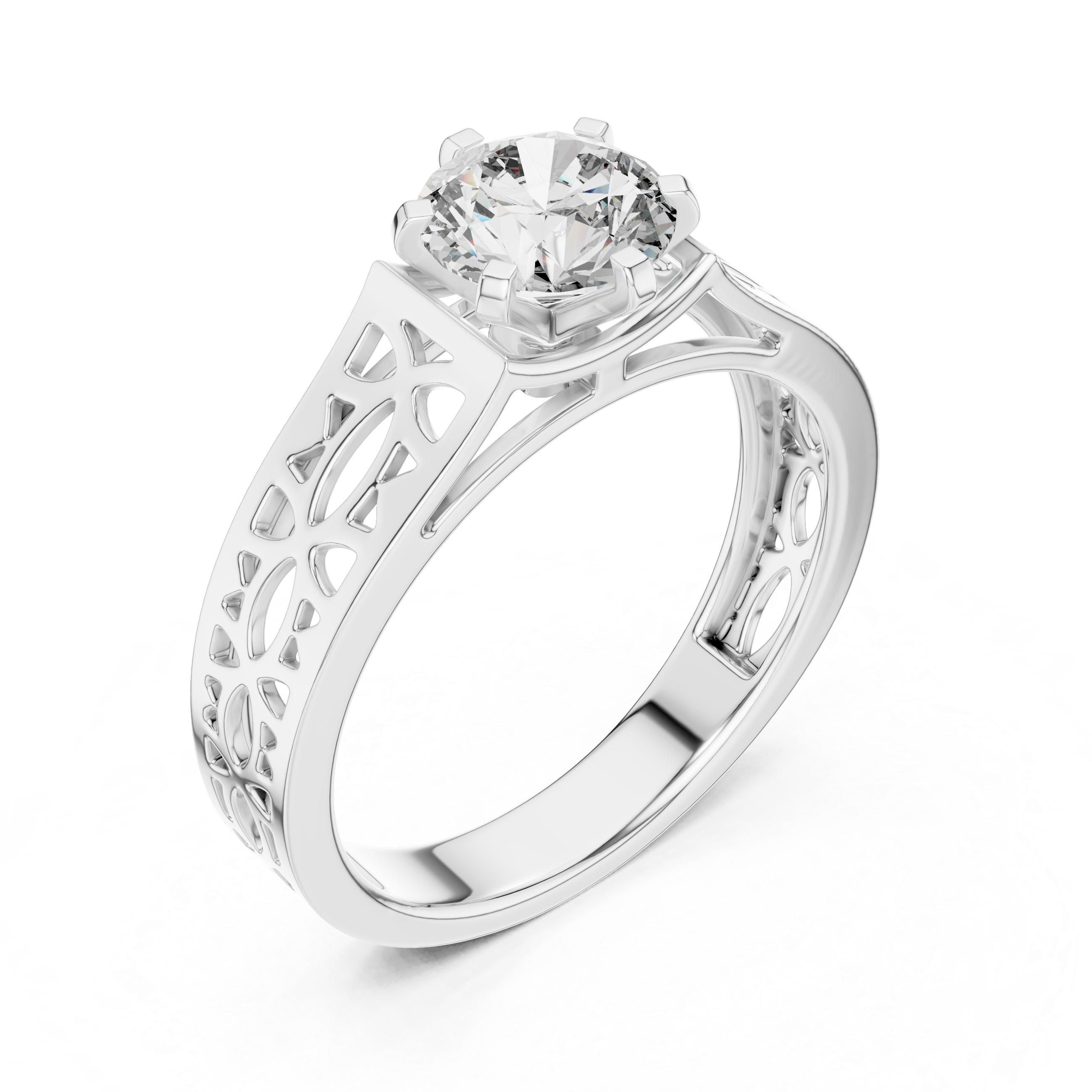 Dazzling Round Cut Diamond Held Securely In A Six-Prong Setting Solitaire In 925 Sterling Silver