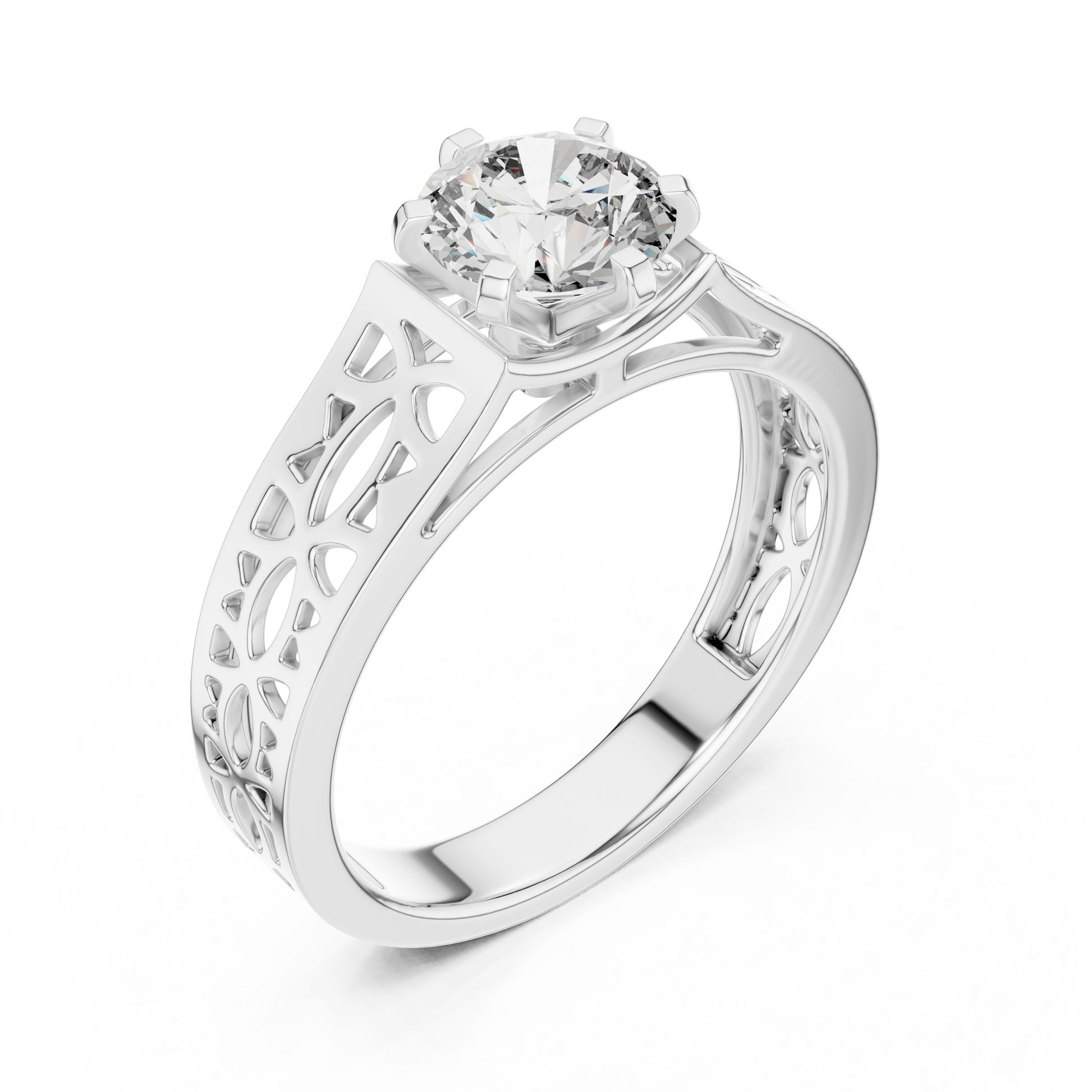 Dazzling Round Cut Diamond Held Securely In A Six-Prong Setting Solitaire In 925 Sterling Silver