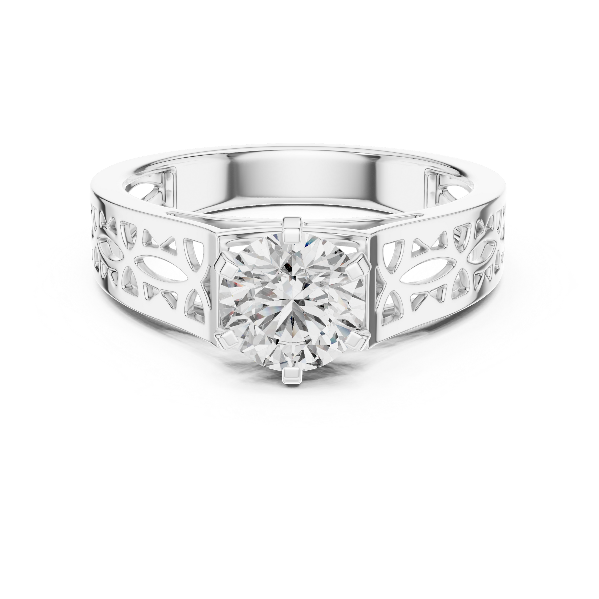 Dazzling Round Cut Diamond Held Securely In A Six-Prong Setting Solitaire In 925 Sterling Silver