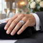 Men's Ribbed Texture Contemporary Cluster Round Moissanite Band in Sterling Silver